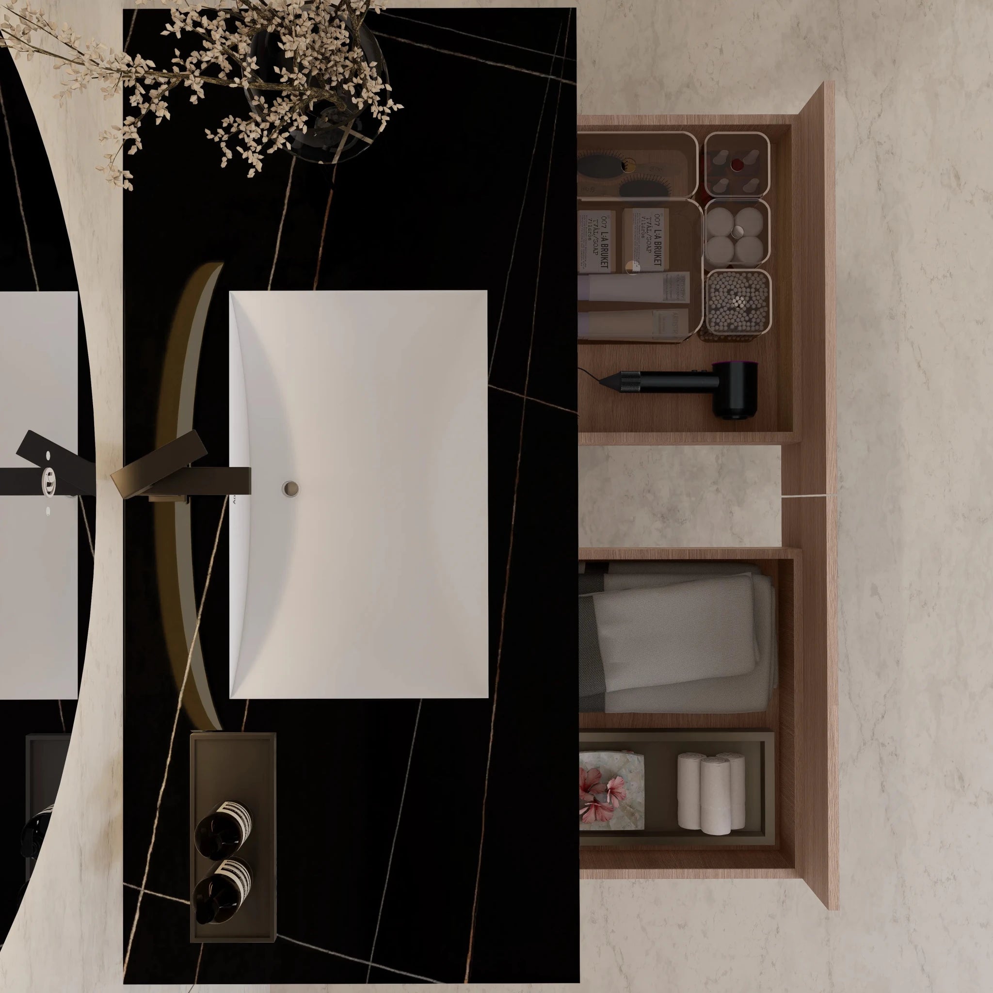 48"/ 60" Smoked Oak Open Shelf Floating Bathroom Vanity - Vanity48"