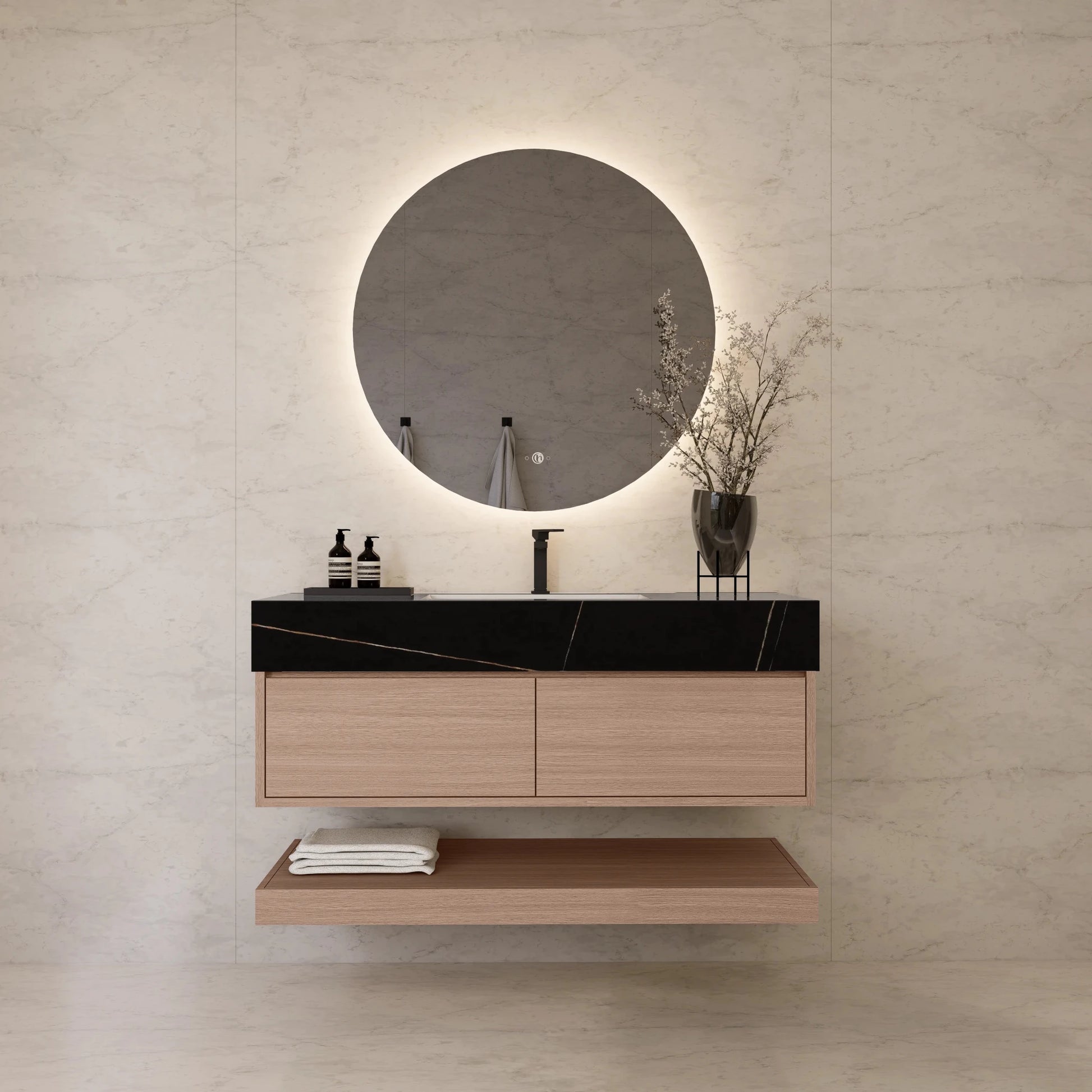 48"/ 60" Smoked Oak Open Shelf Floating Bathroom Vanity - Vanity48"