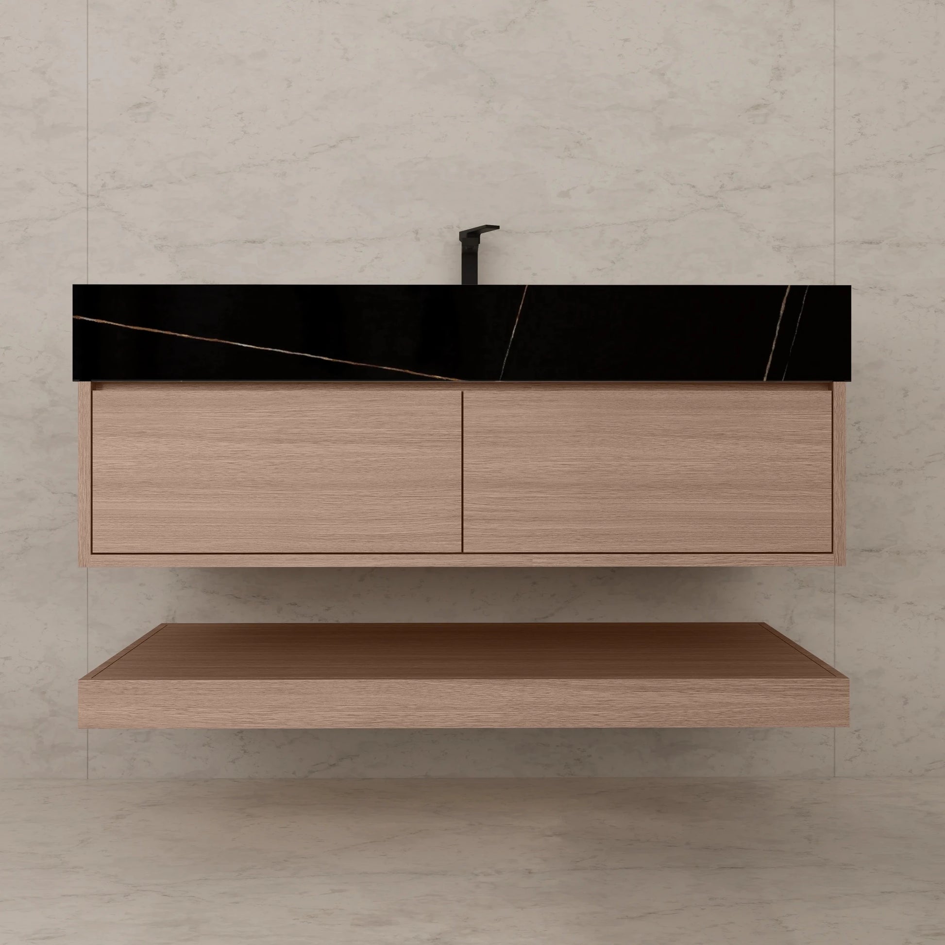 48"/ 60" Smoked Oak Open Shelf Floating Bathroom Vanity - Vanity48"