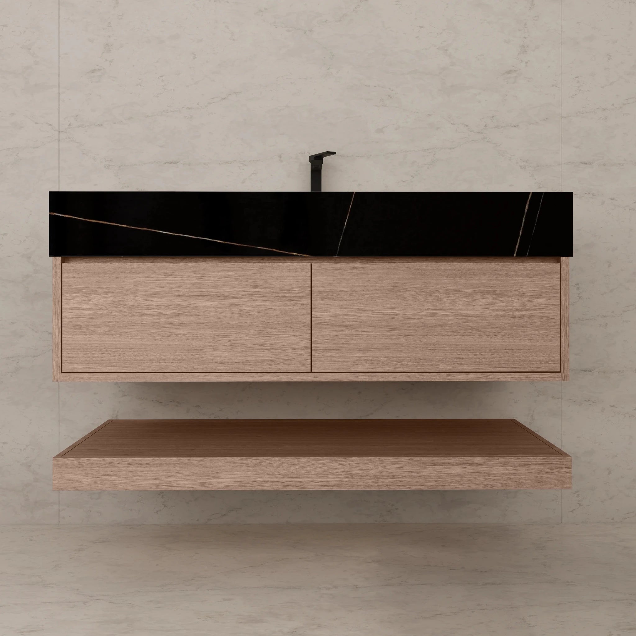 48"/ 60" Smoked Oak Open Shelf Floating Bathroom Vanity - Vanity48"
