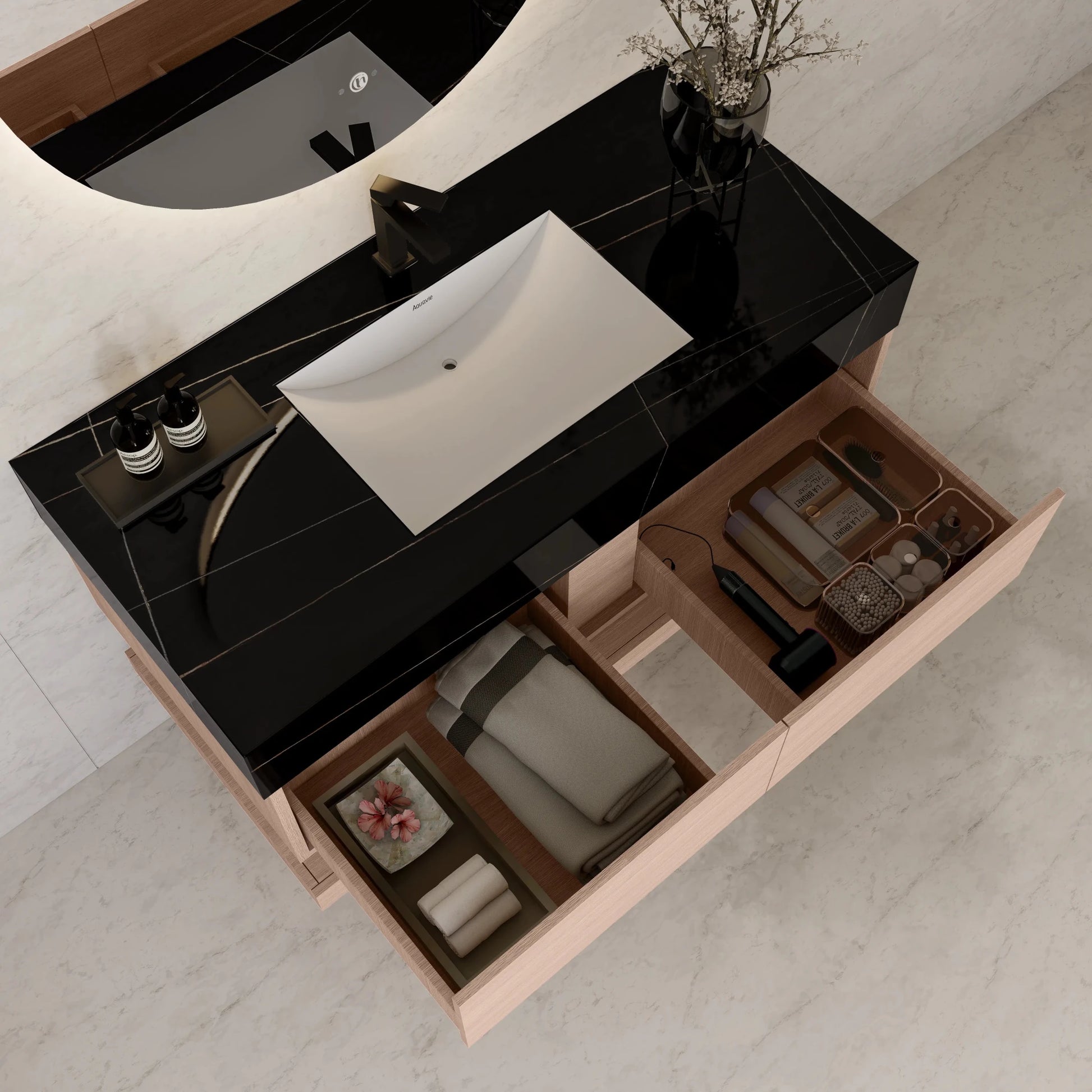 48"/ 60" Smoked Oak Open Shelf Floating Bathroom Vanity - Vanity48"
