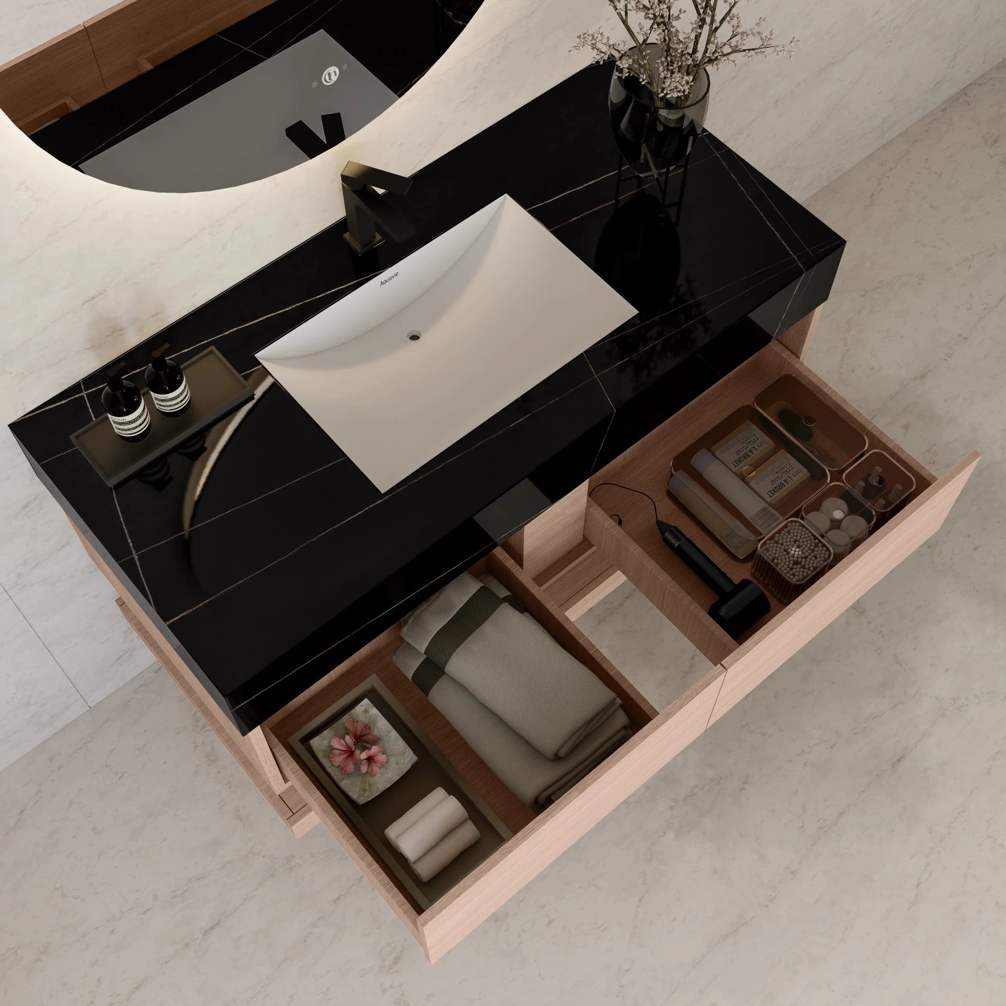 48"/ 60" Smoked Oak Open Shelf Floating Bathroom Vanity - Vanity48"