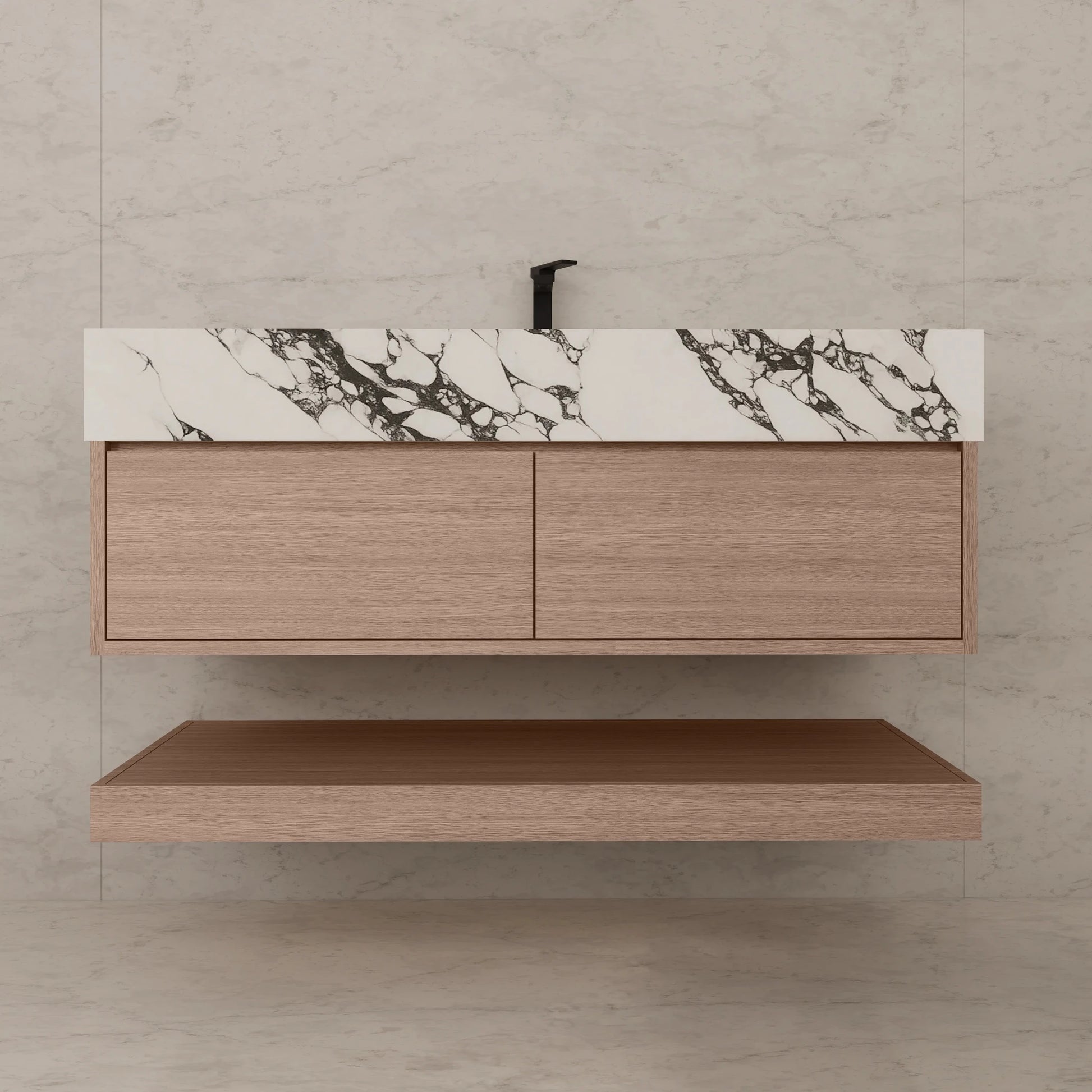 48"/ 60" Smoked Oak Open Shelf Floating Bathroom Vanity - Vanity48"