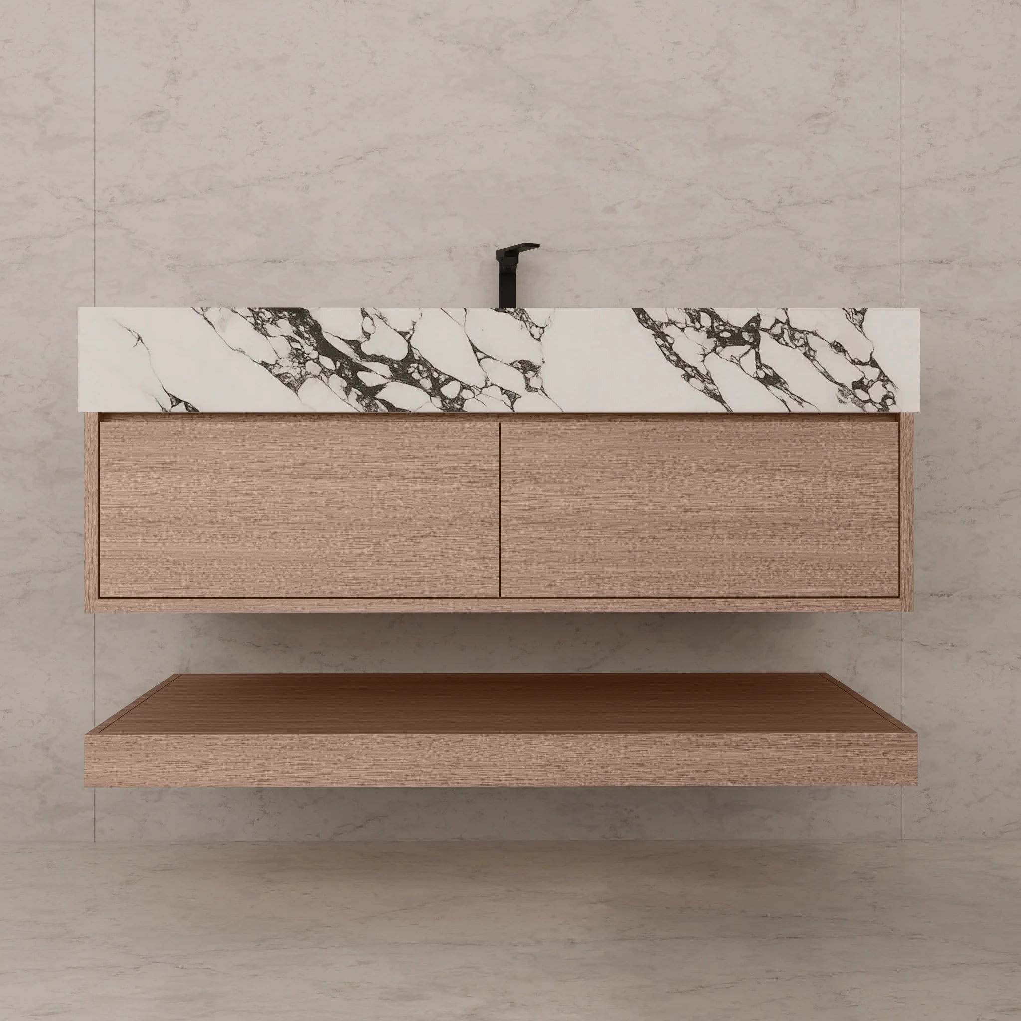 48"/ 60" Smoked Oak Open Shelf Floating Bathroom Vanity - Vanity48"
