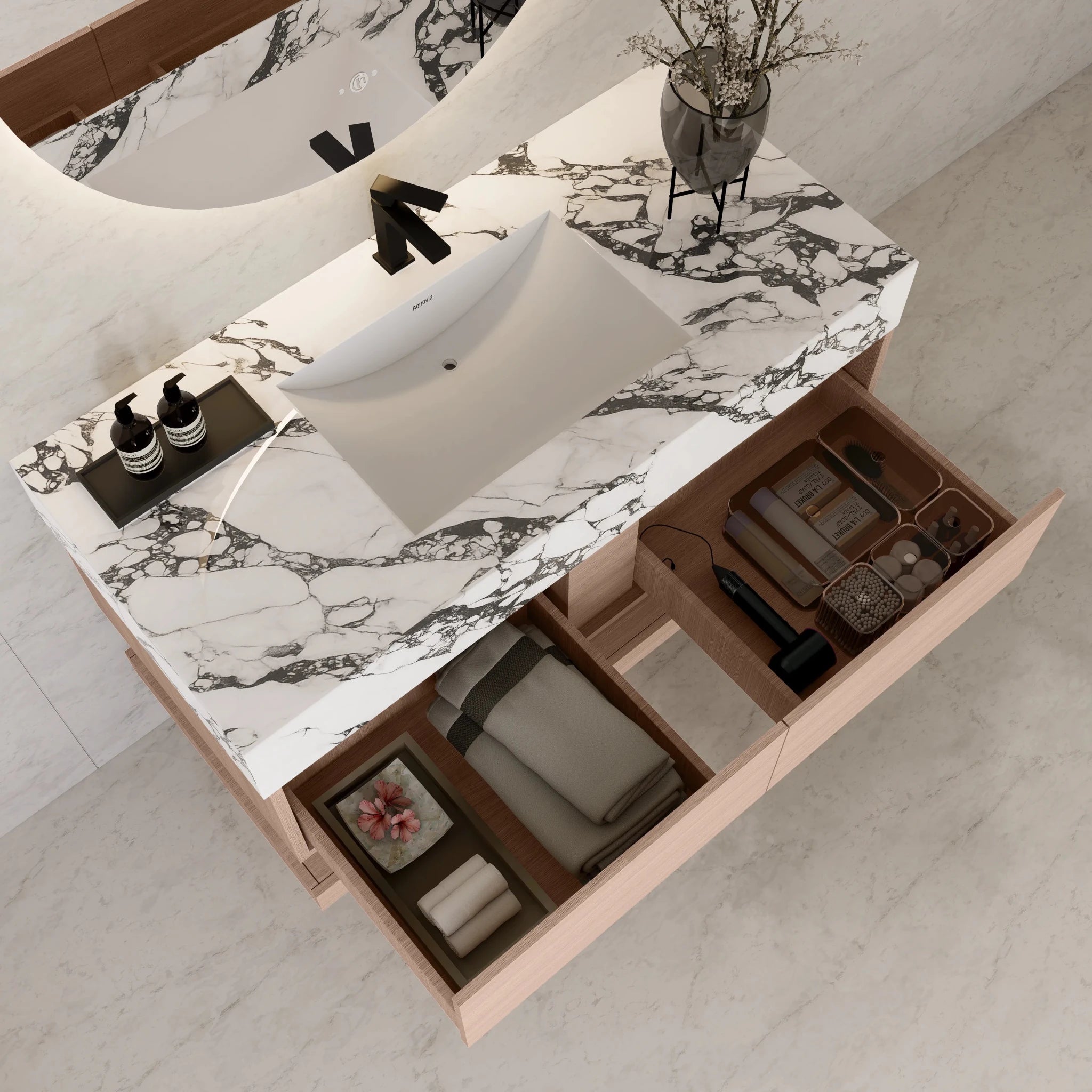48"/ 60" Smoked Oak Open Shelf Floating Bathroom Vanity - Vanity48"