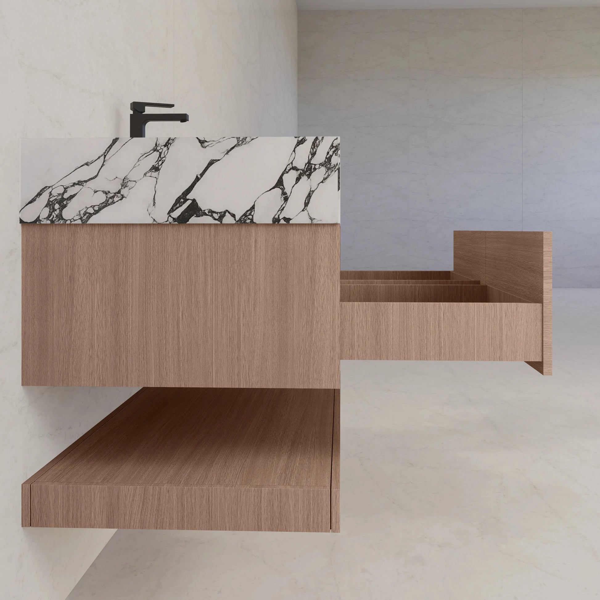 48"/ 60" Smoked Oak Open Shelf Floating Bathroom Vanity - Vanity48"