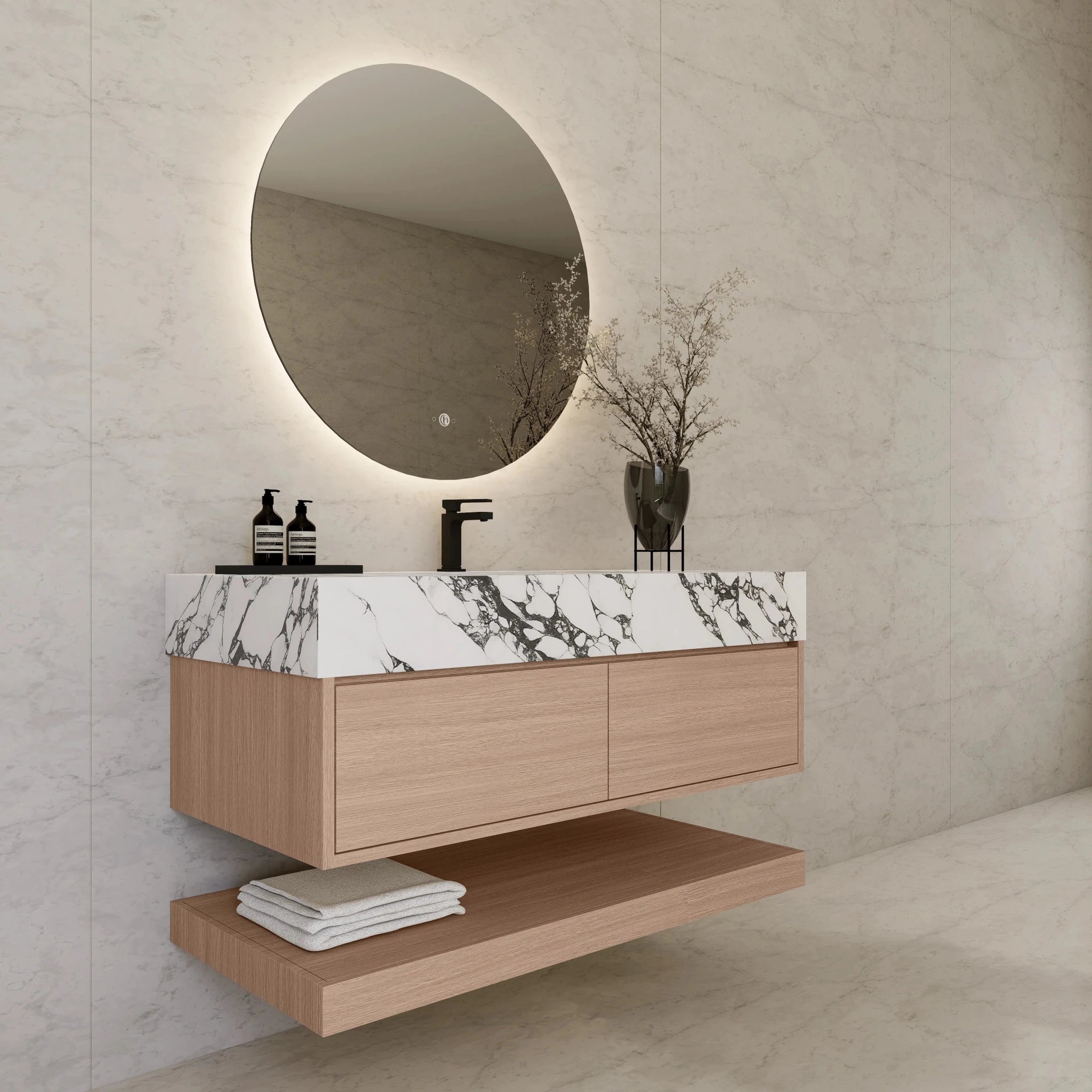 48"/ 60" Smoked Oak Open Shelf Floating Bathroom Vanity - Vanity48"
