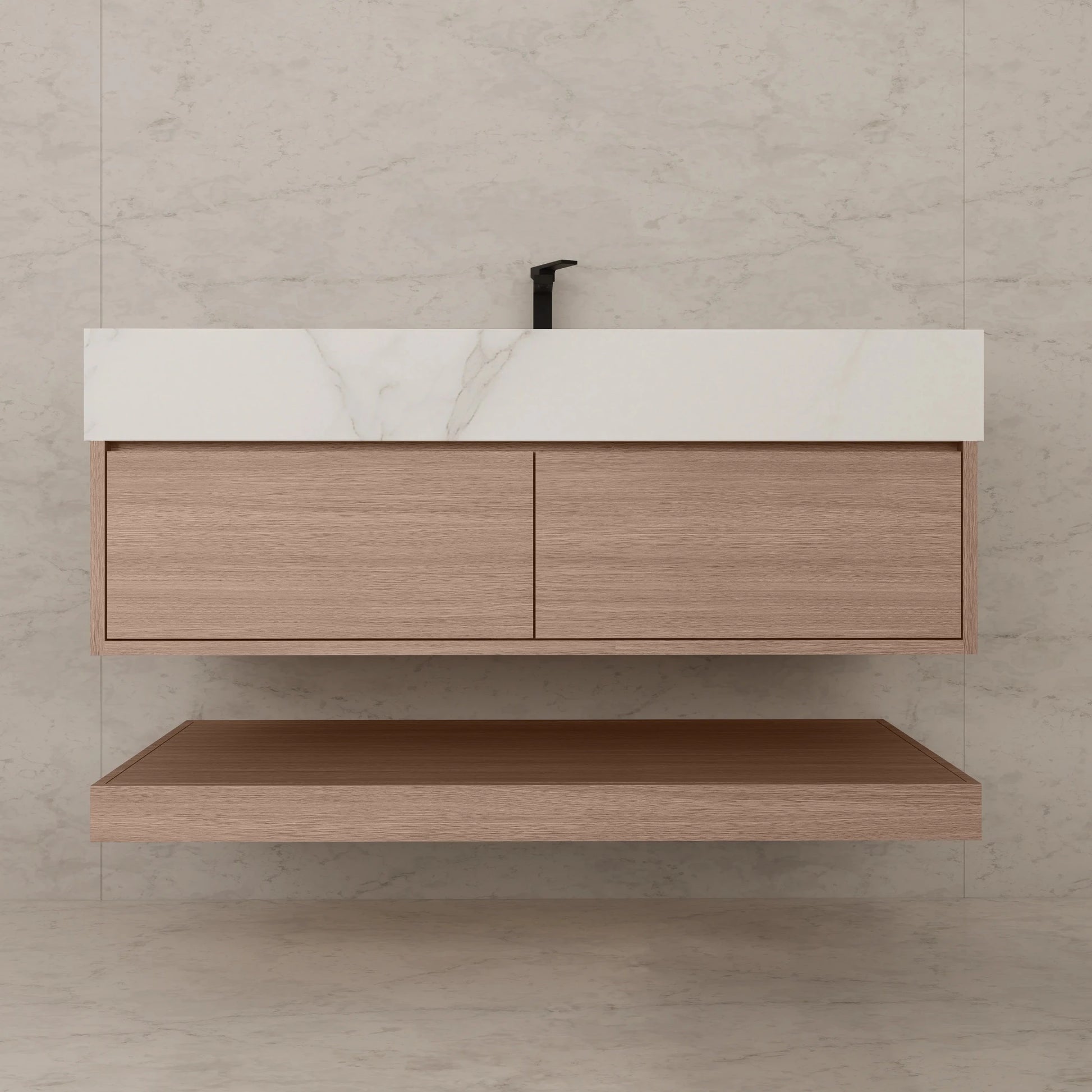 48"/ 60" Smoked Oak Open Shelf Floating Bathroom Vanity - Vanity48"