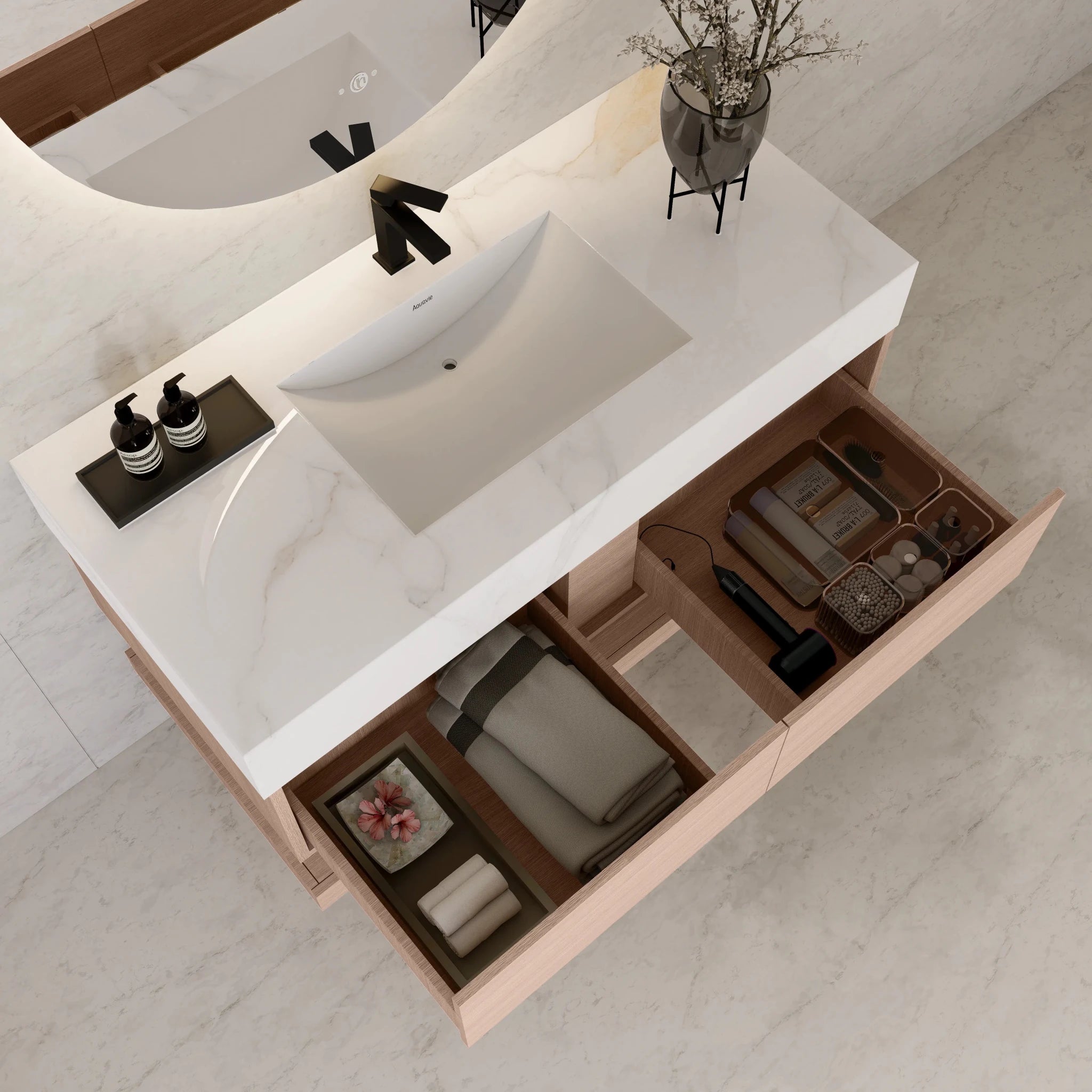 48"/ 60" Smoked Oak Open Shelf Floating Bathroom Vanity - Vanity48"