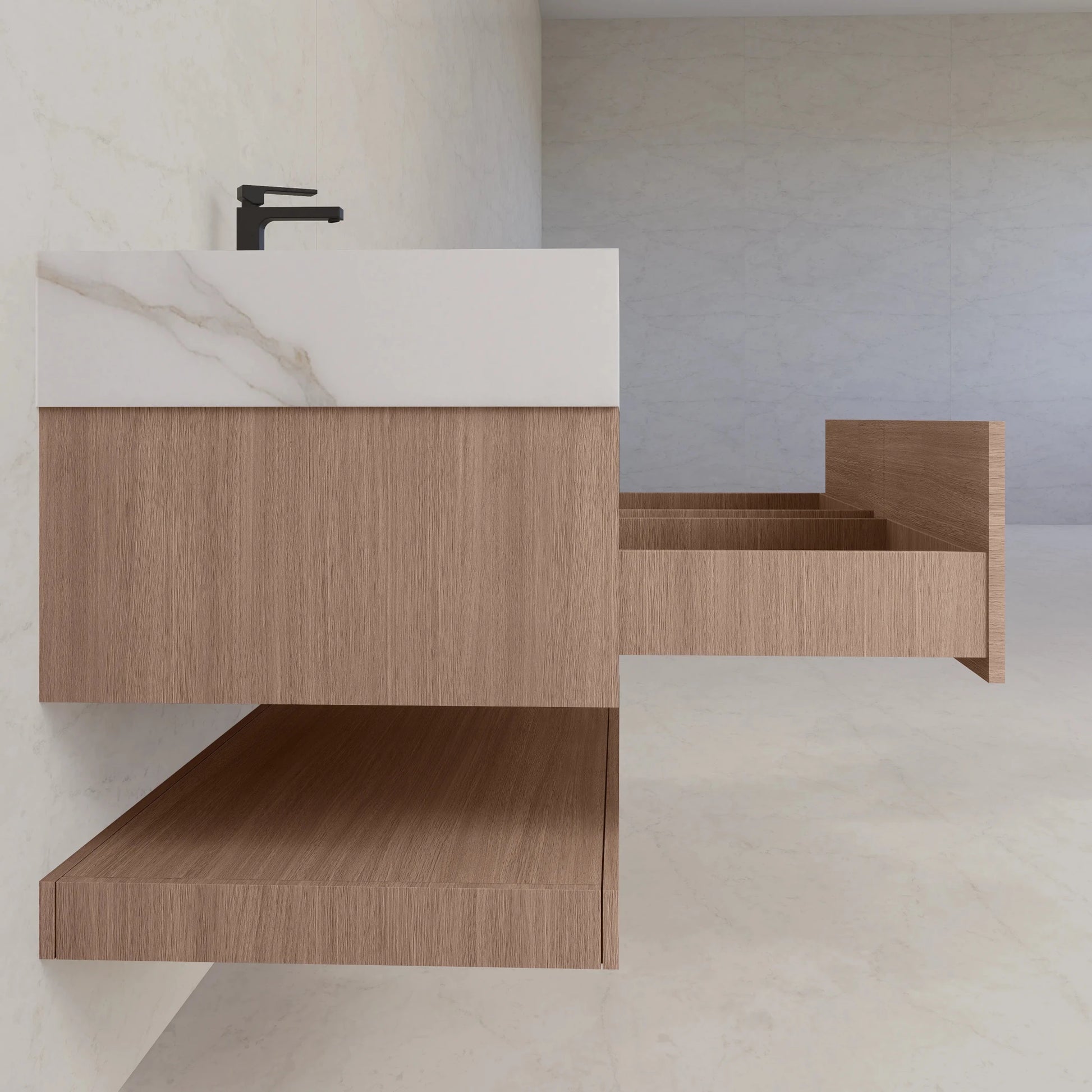 48"/ 60" Smoked Oak Open Shelf Floating Bathroom Vanity - Vanity48"