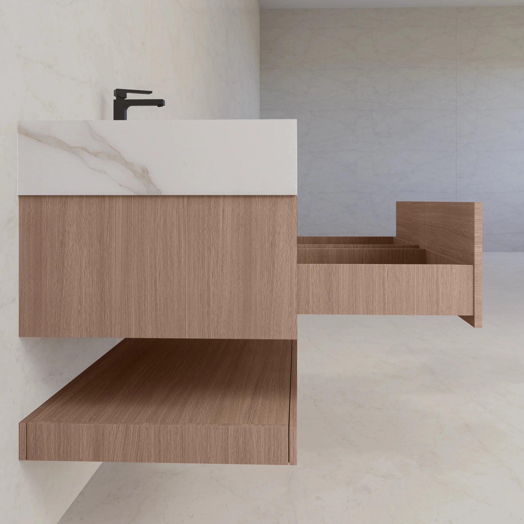 48"/ 60" Smoked Oak Open Shelf Floating Bathroom Vanity - Vanity48"