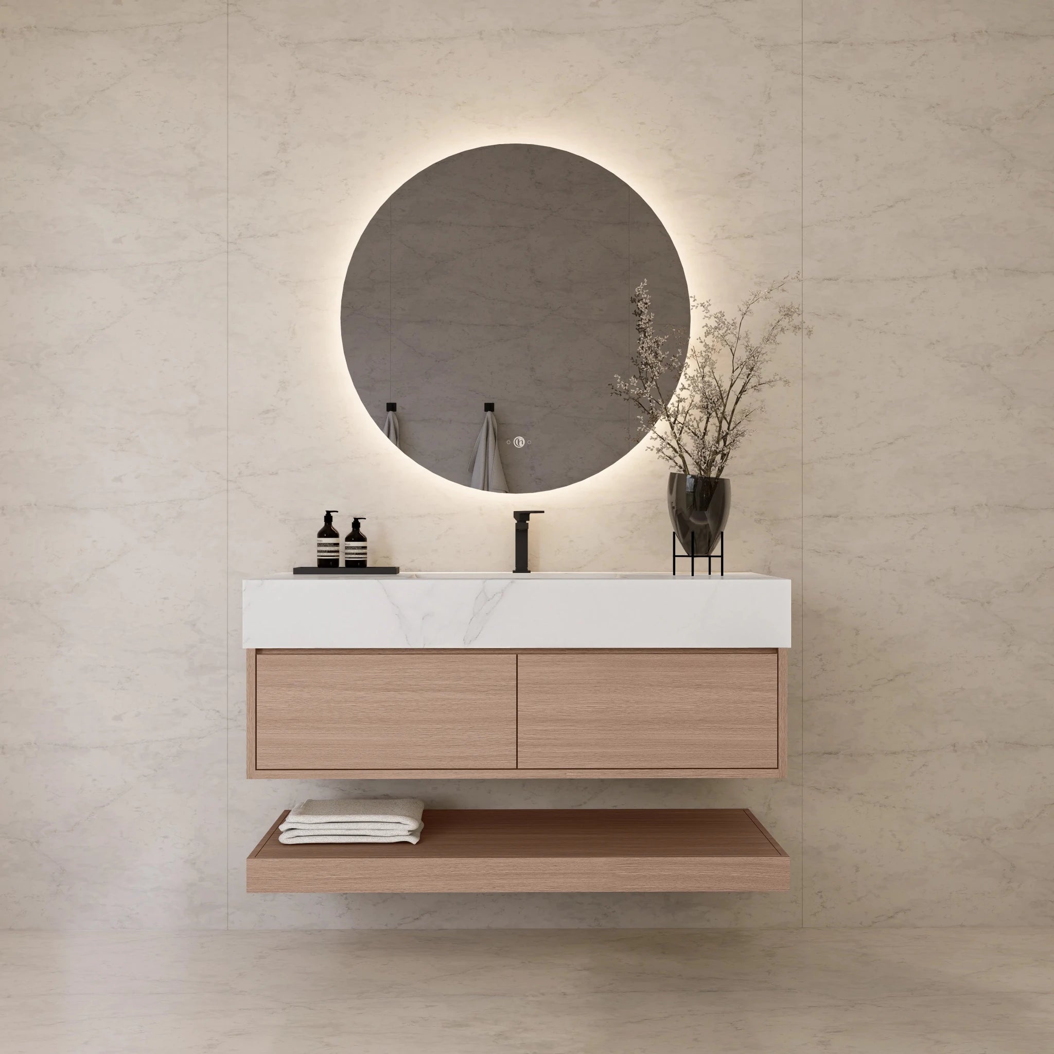 48"/ 60" Smoked Oak Open Shelf Floating Bathroom Vanity - Vanity48"