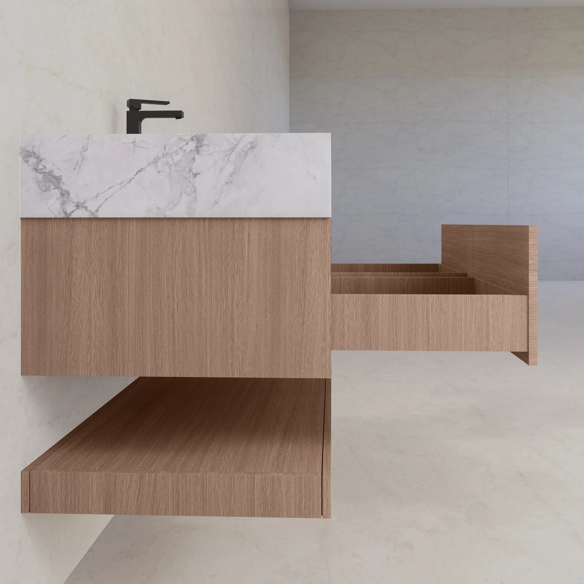 48"/ 60" Smoked Oak Open Shelf Floating Bathroom Vanity - Vanity48"