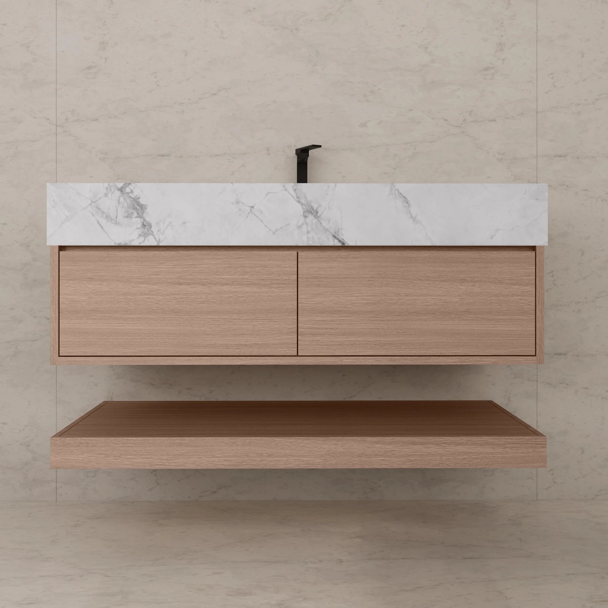 48"/ 60" Smoked Oak Open Shelf Floating Bathroom Vanity - Vanity48"