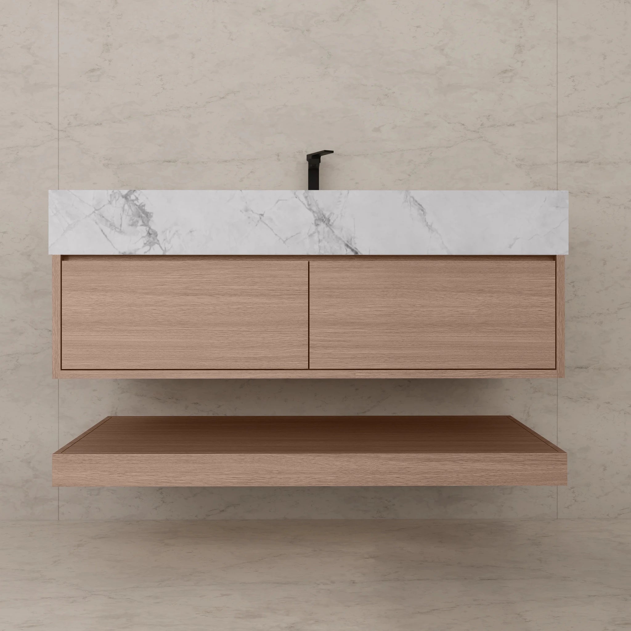 48"/ 60" Smoked Oak Open Shelf Floating Bathroom Vanity - Vanity48"