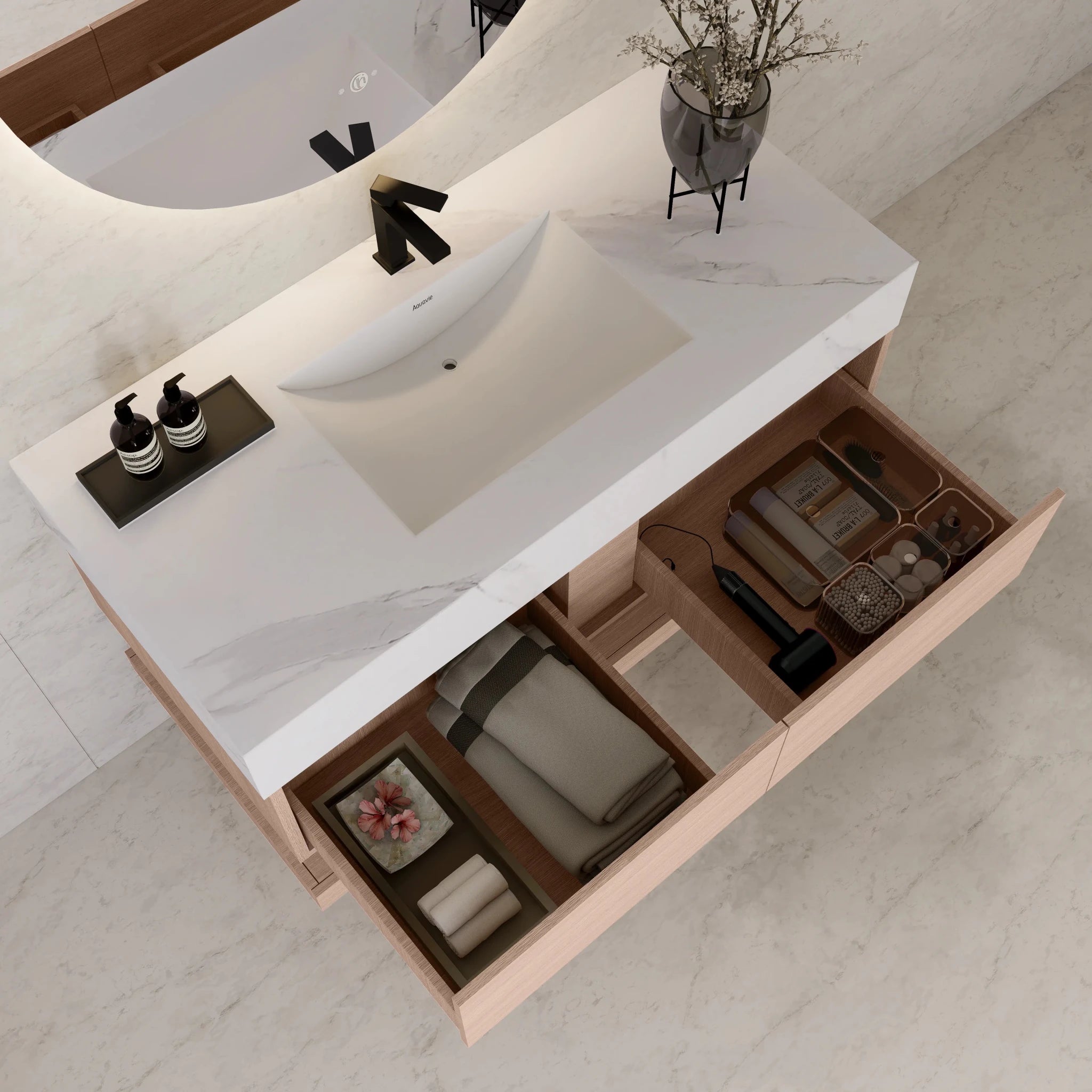 48"/ 60" Smoked Oak Open Shelf Floating Bathroom Vanity - Vanity48"