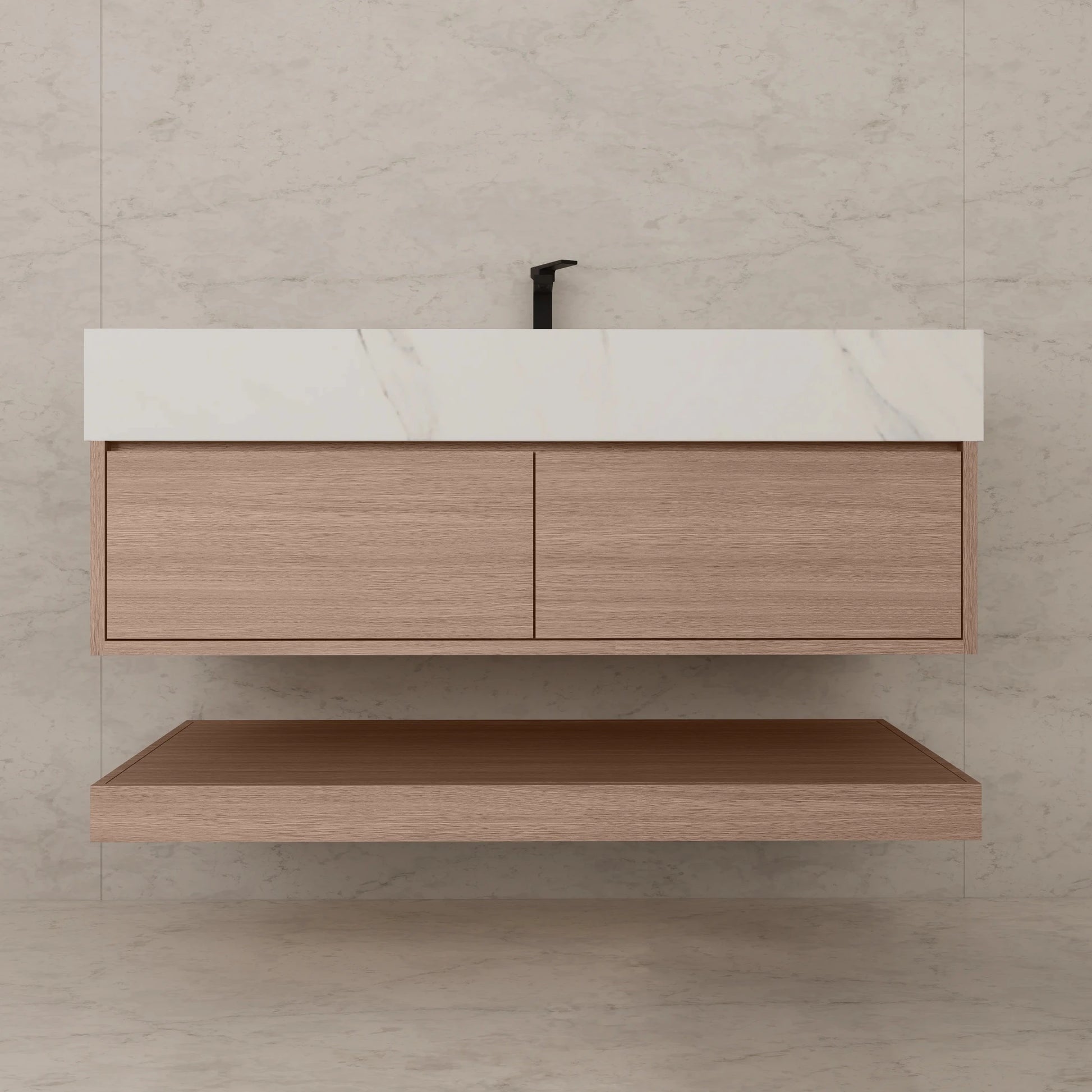 48"/ 60" Smoked Oak Open Shelf Floating Bathroom Vanity - Vanity48"