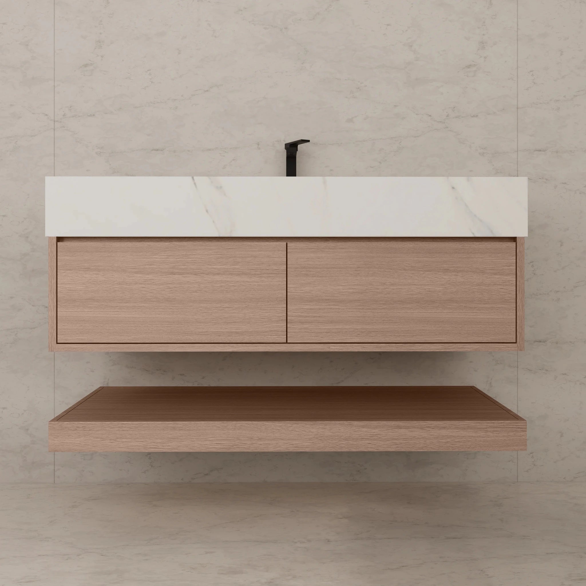 48"/ 60" Smoked Oak Open Shelf Floating Bathroom Vanity - Vanity48"
