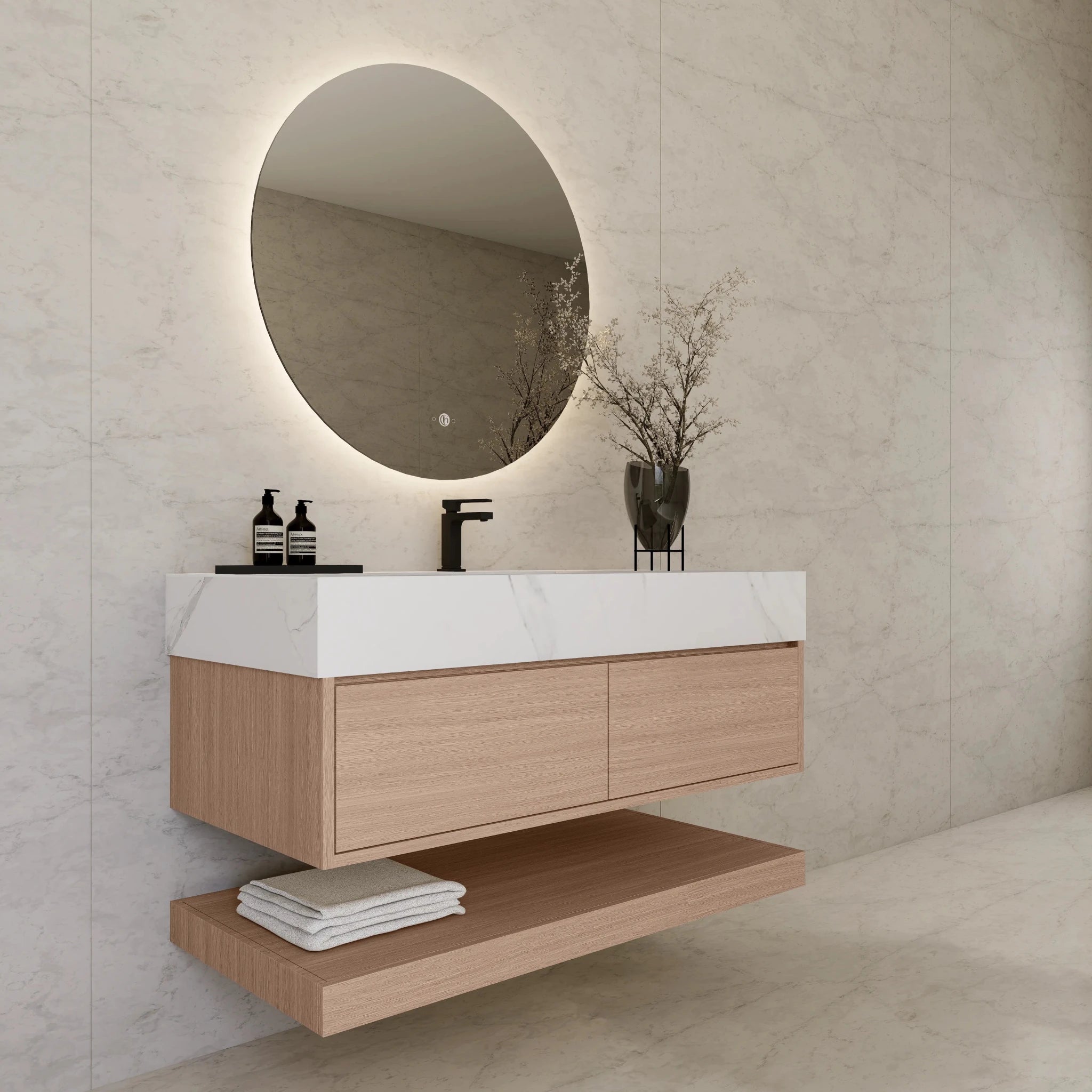 48"/ 60" Smoked Oak Open Shelf Floating Bathroom Vanity - Vanity48"
