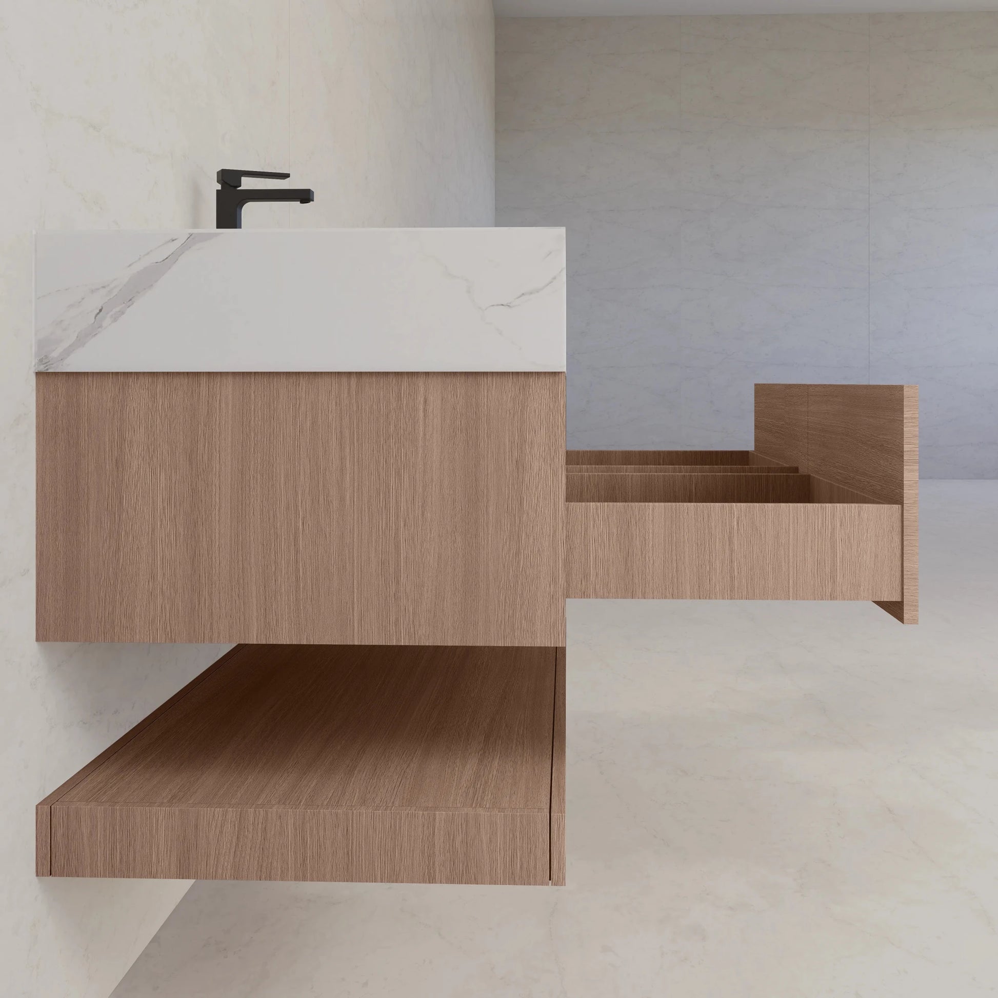 48"/ 60" Smoked Oak Open Shelf Floating Bathroom Vanity - Vanity48"