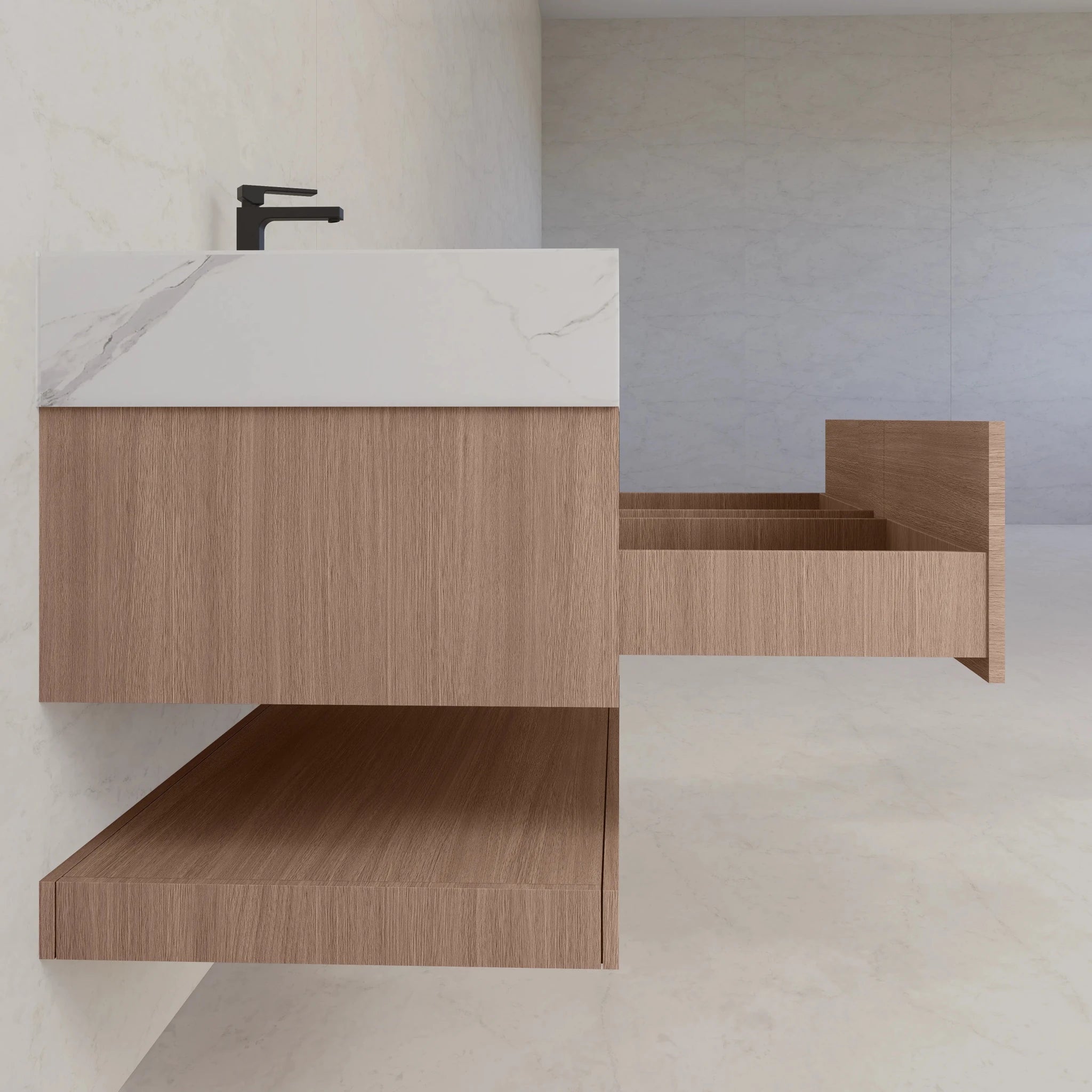 48"/ 60" Smoked Oak Open Shelf Floating Bathroom Vanity - Vanity48"