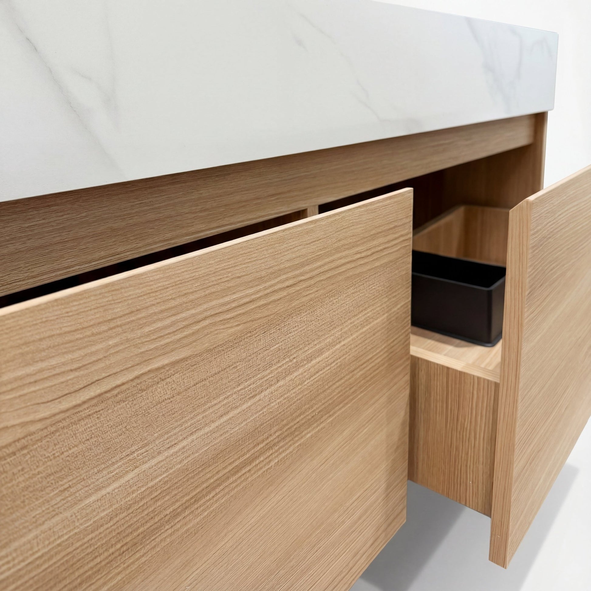 48", 60" Smoked Oak Sintered Stone Top with Double Drawer Floating Bathroom Vanity -Vanity48"