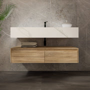 48"/ 60" Wall Mount Bathroom Vanity - Stone Integrated Basin & Plywood Cabinet - VanityLight Oak