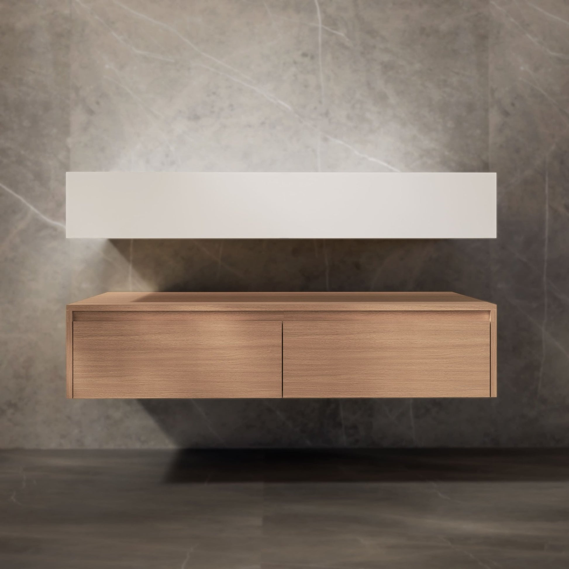 48"/ 60" Wall Mount Bathroom Vanity - Stone Integrated Basin & Plywood Cabinet - VanitySmoked Oak