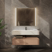 48"/ 60" Wall Mount Bathroom Vanity - Stone Integrated Basin & Plywood Cabinet - VanitySmoked Oak