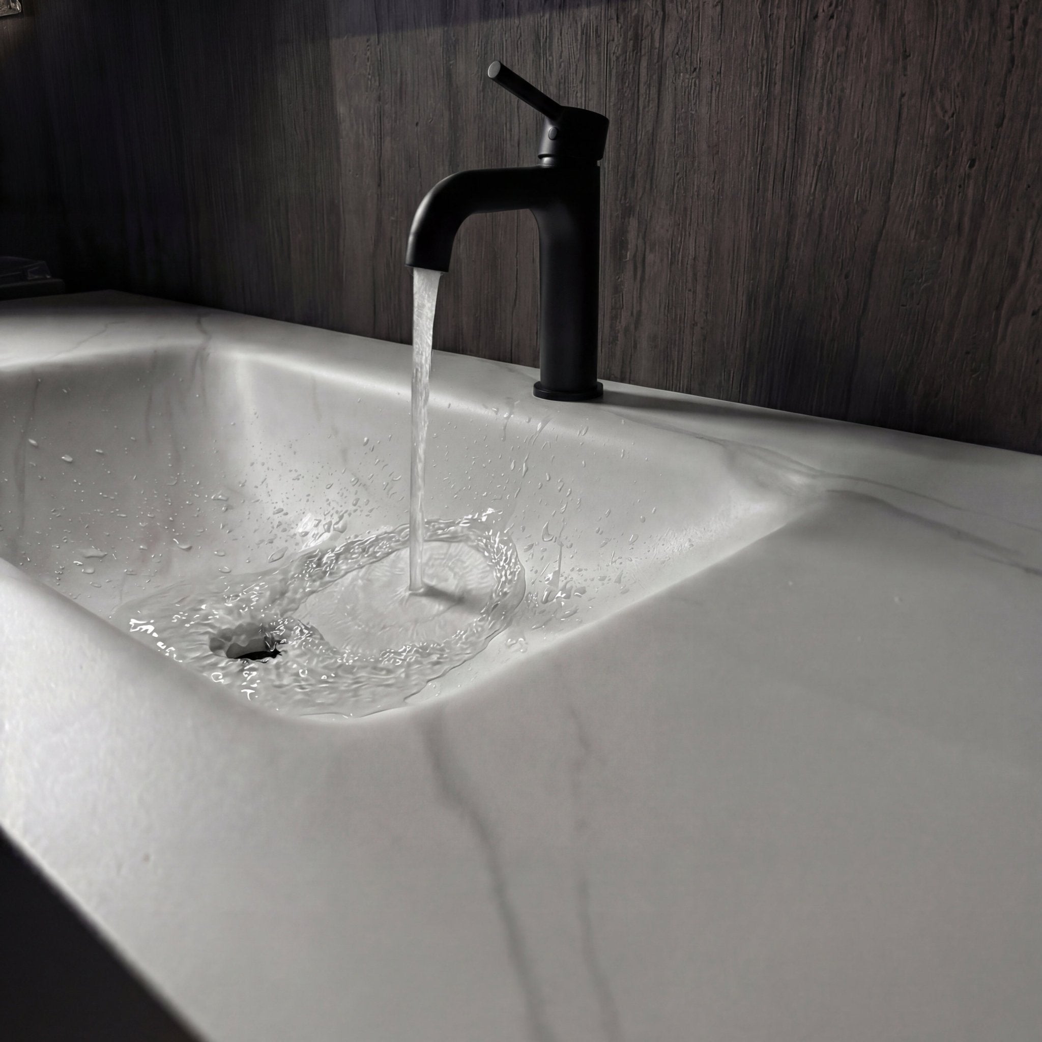 48"/ 60" Wall Mount Bathroom Vanity - Stone Integrated Basin & Plywood Cabinet - VanitySmoked Oak