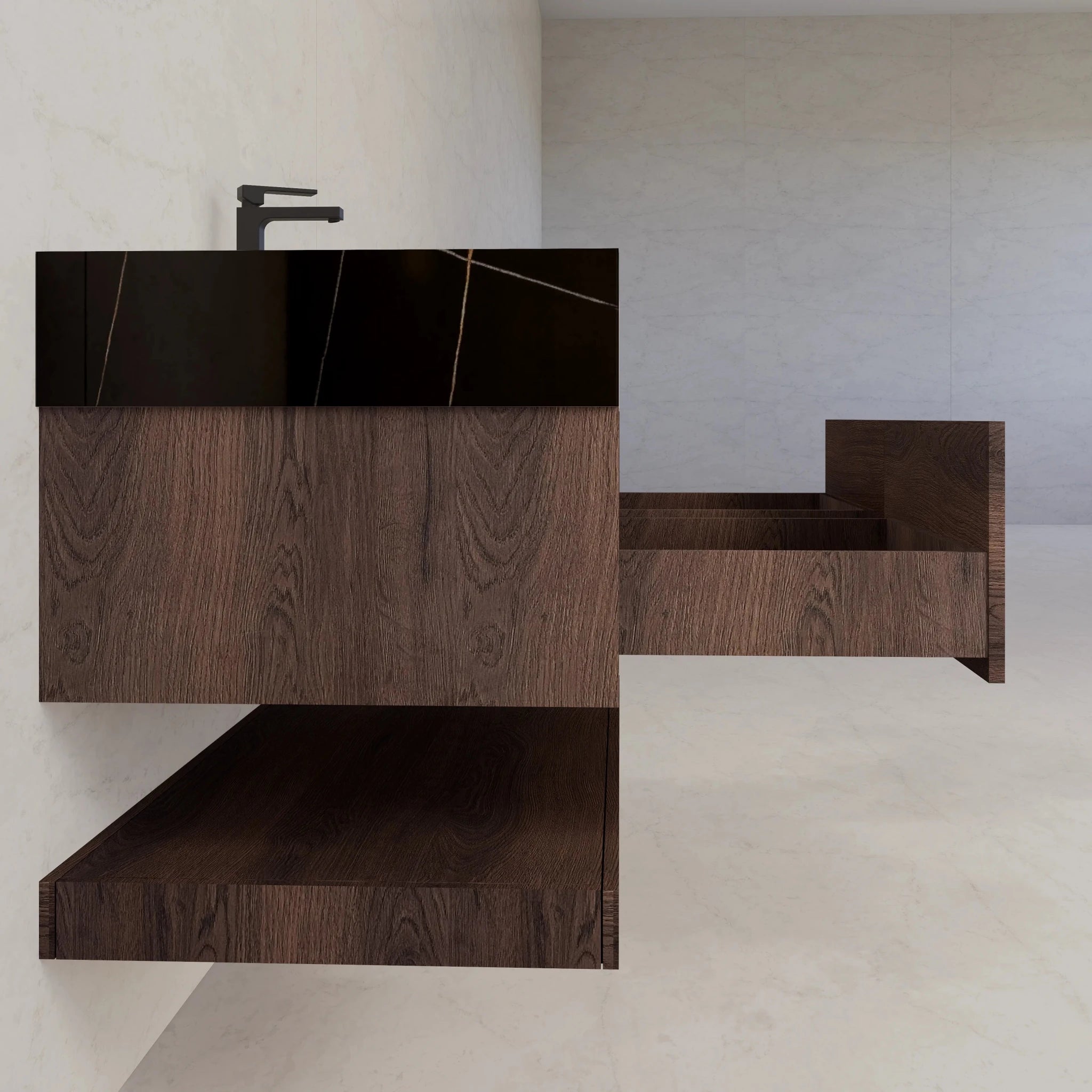 48"/ 60" Walnut Open Shelf Floating Bathroom Vanity - Vanity48"