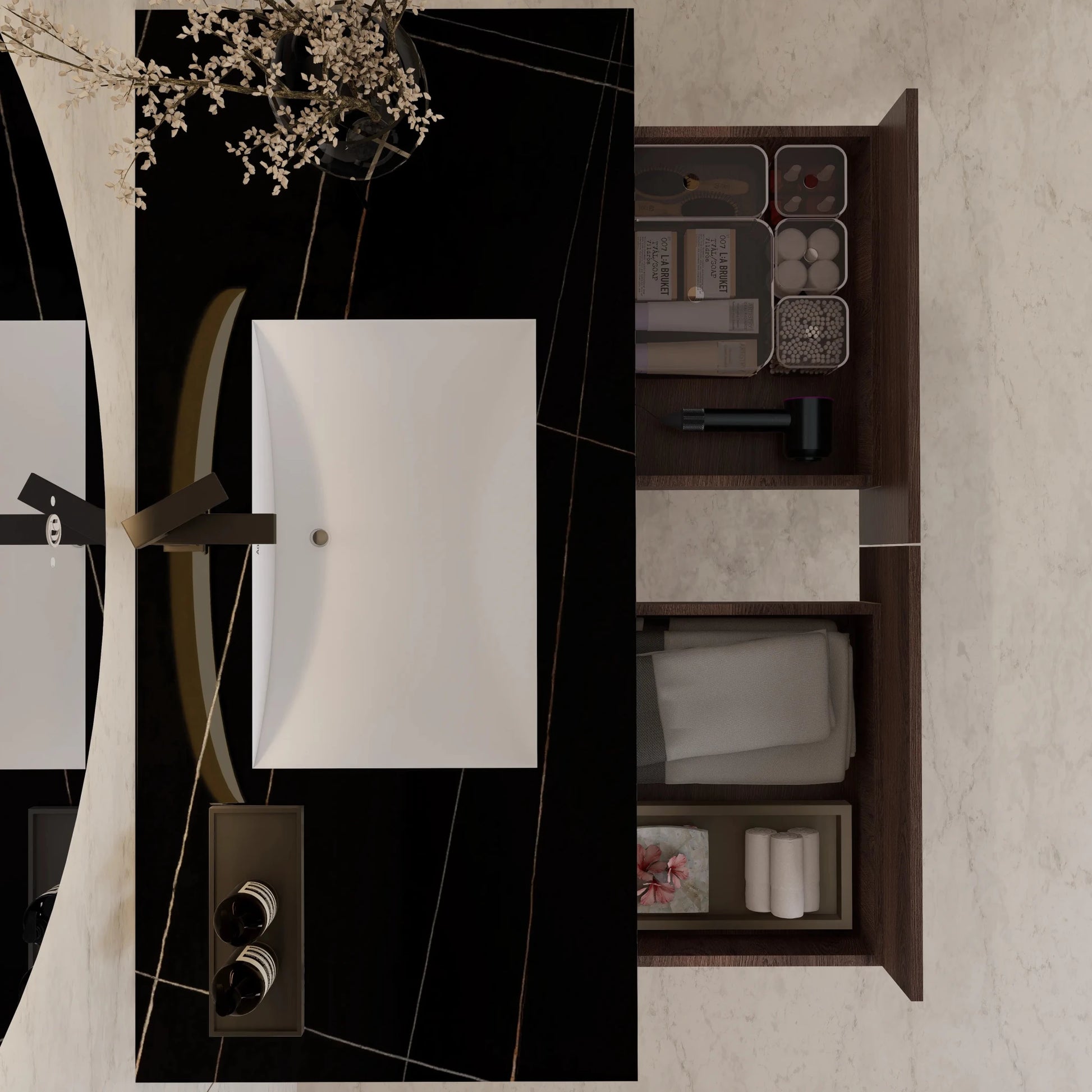48"/ 60" Walnut Open Shelf Floating Bathroom Vanity - Vanity48"