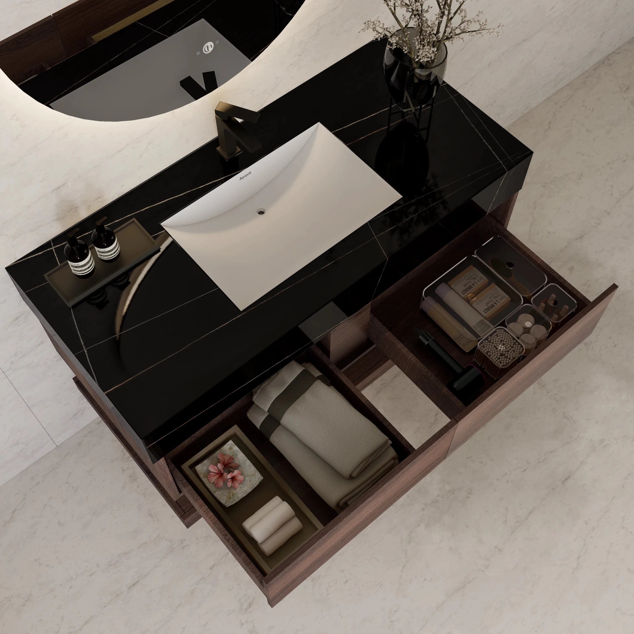 48"/ 60" Walnut Open Shelf Floating Bathroom Vanity - Vanity48"