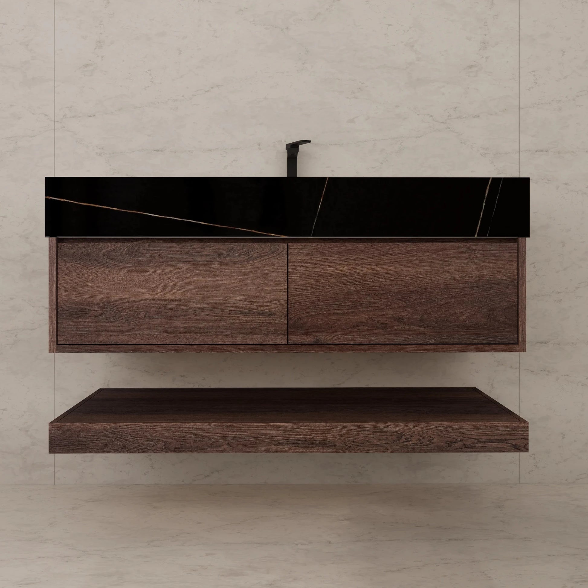 48"/ 60" Walnut Open Shelf Floating Bathroom Vanity - Vanity48"