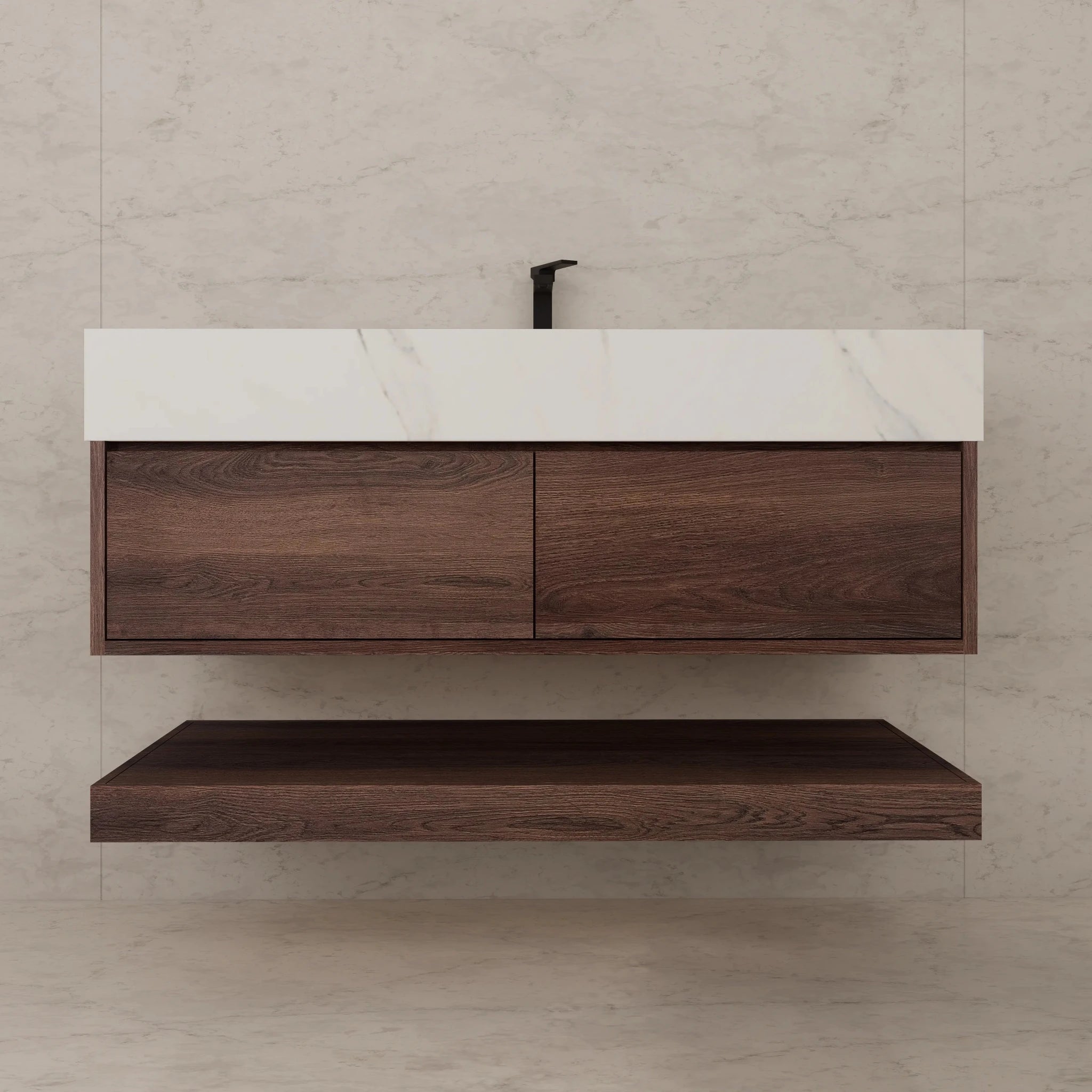 48"/ 60" Walnut Open Shelf Floating Bathroom Vanity - Vanity48"