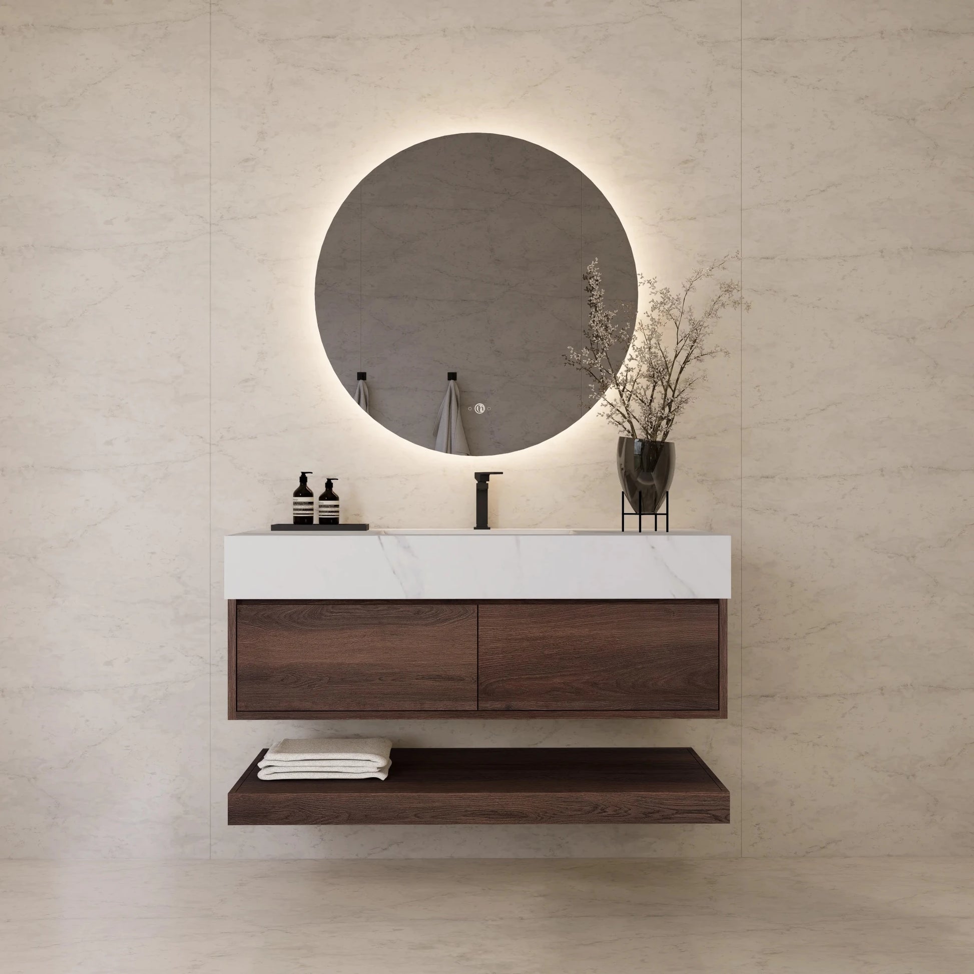 48"/ 60" Walnut Open Shelf Floating Bathroom Vanity - Vanity48"
