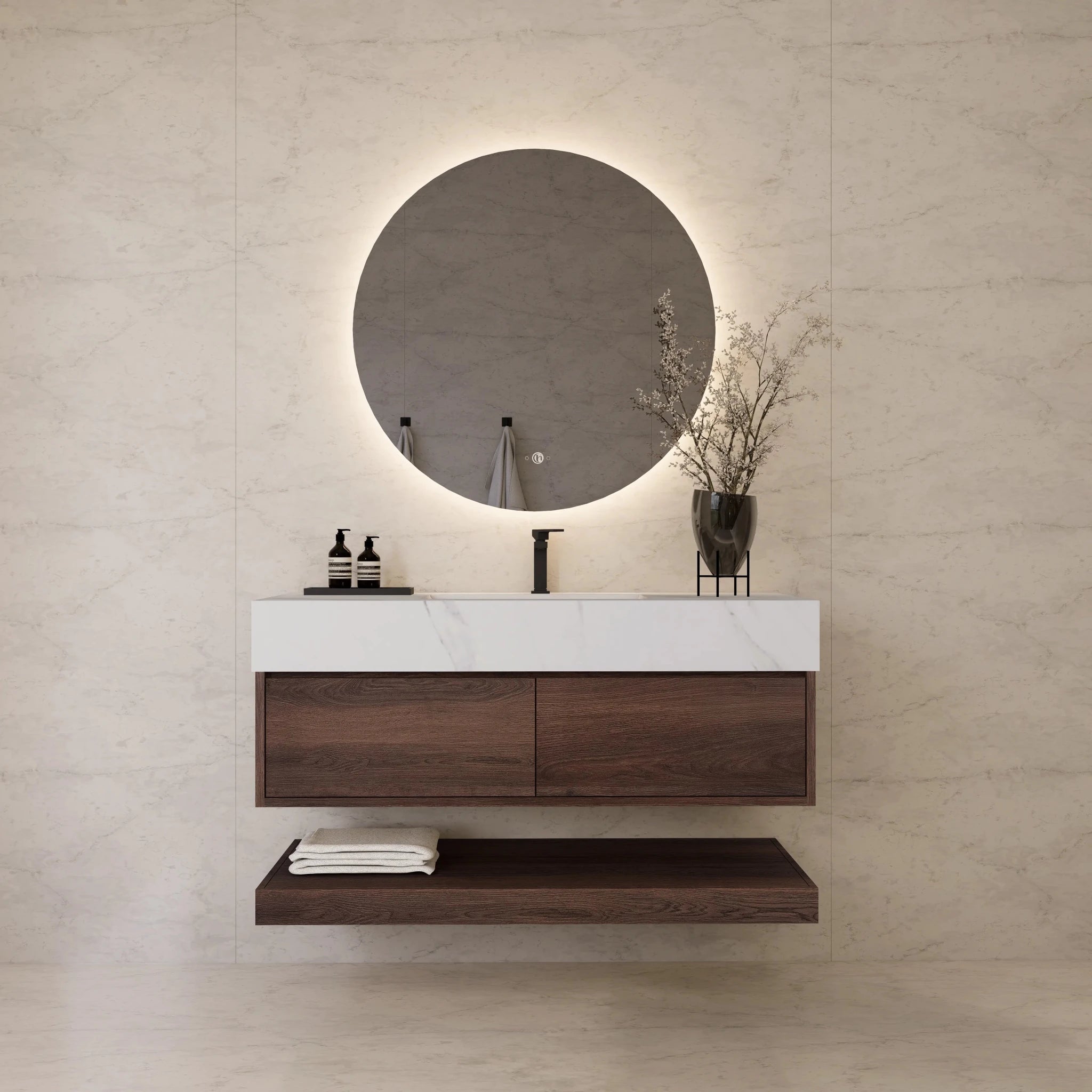 48"/ 60" Walnut Open Shelf Floating Bathroom Vanity - Vanity48"