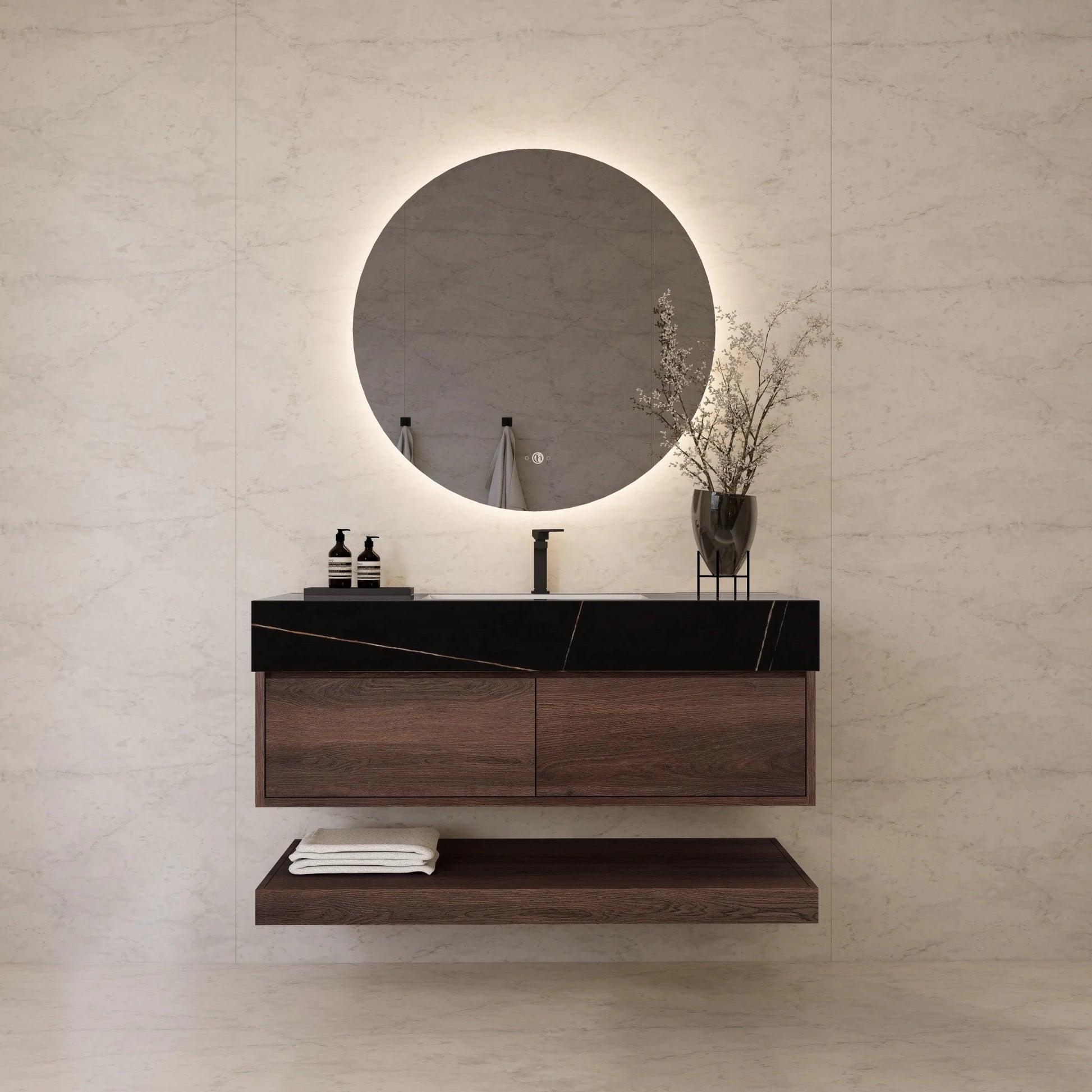 48"/ 60" Walnut Open Shelf Floating Bathroom Vanity - Vanity48"