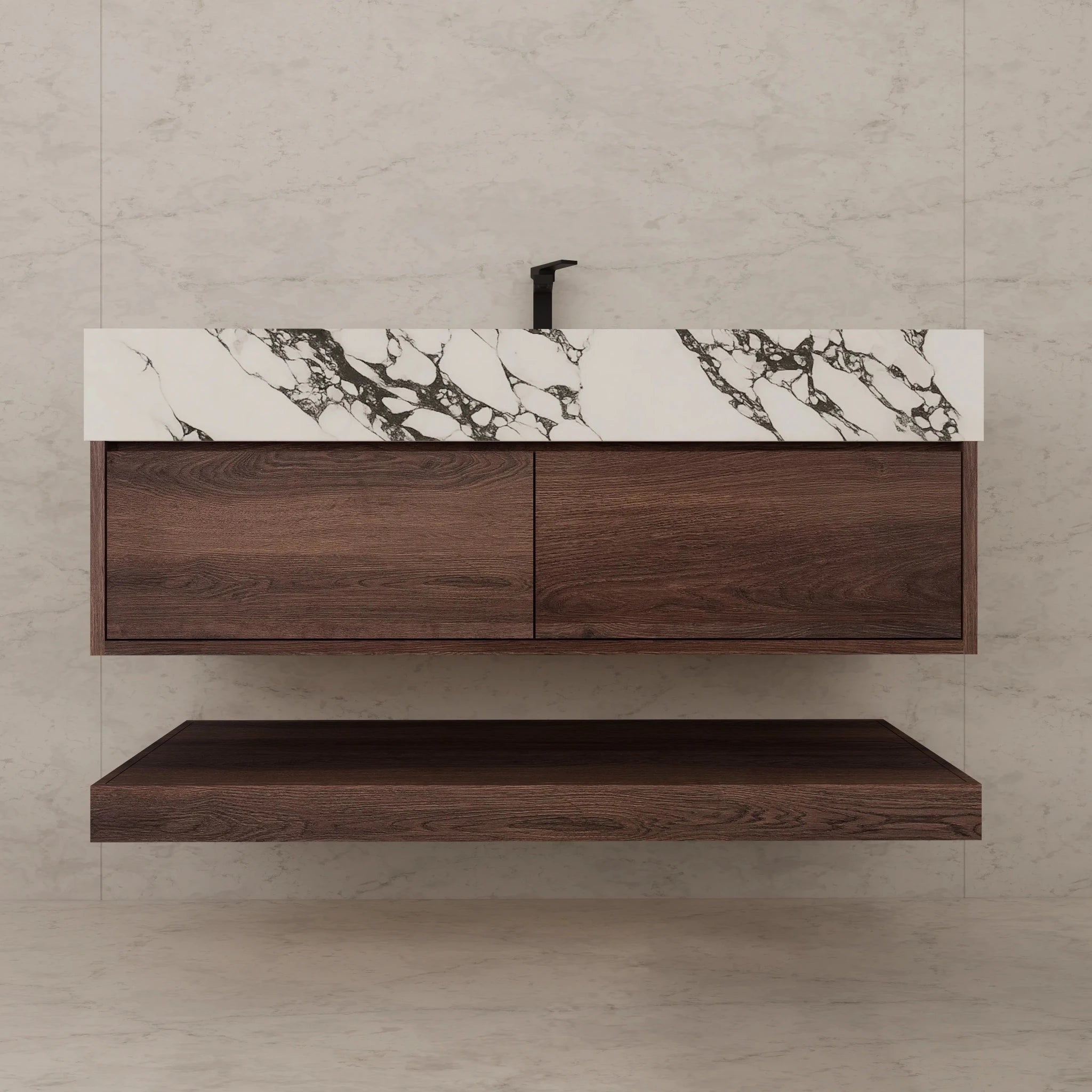 48"/ 60" Walnut Open Shelf Floating Bathroom Vanity - Vanity48"
