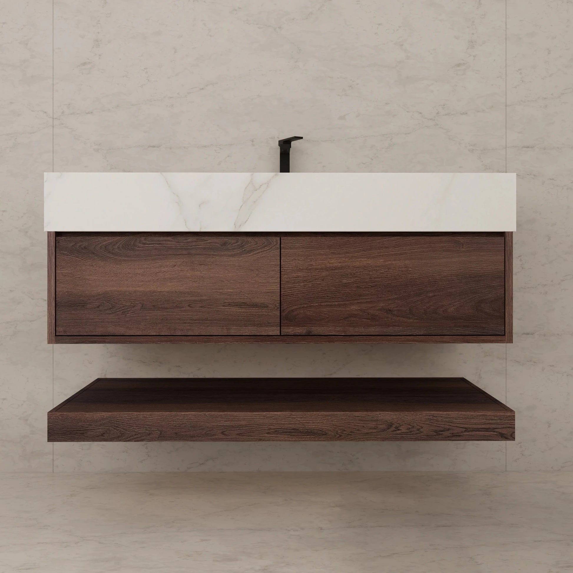 48"/ 60" Walnut Open Shelf Floating Bathroom Vanity - Vanity48"