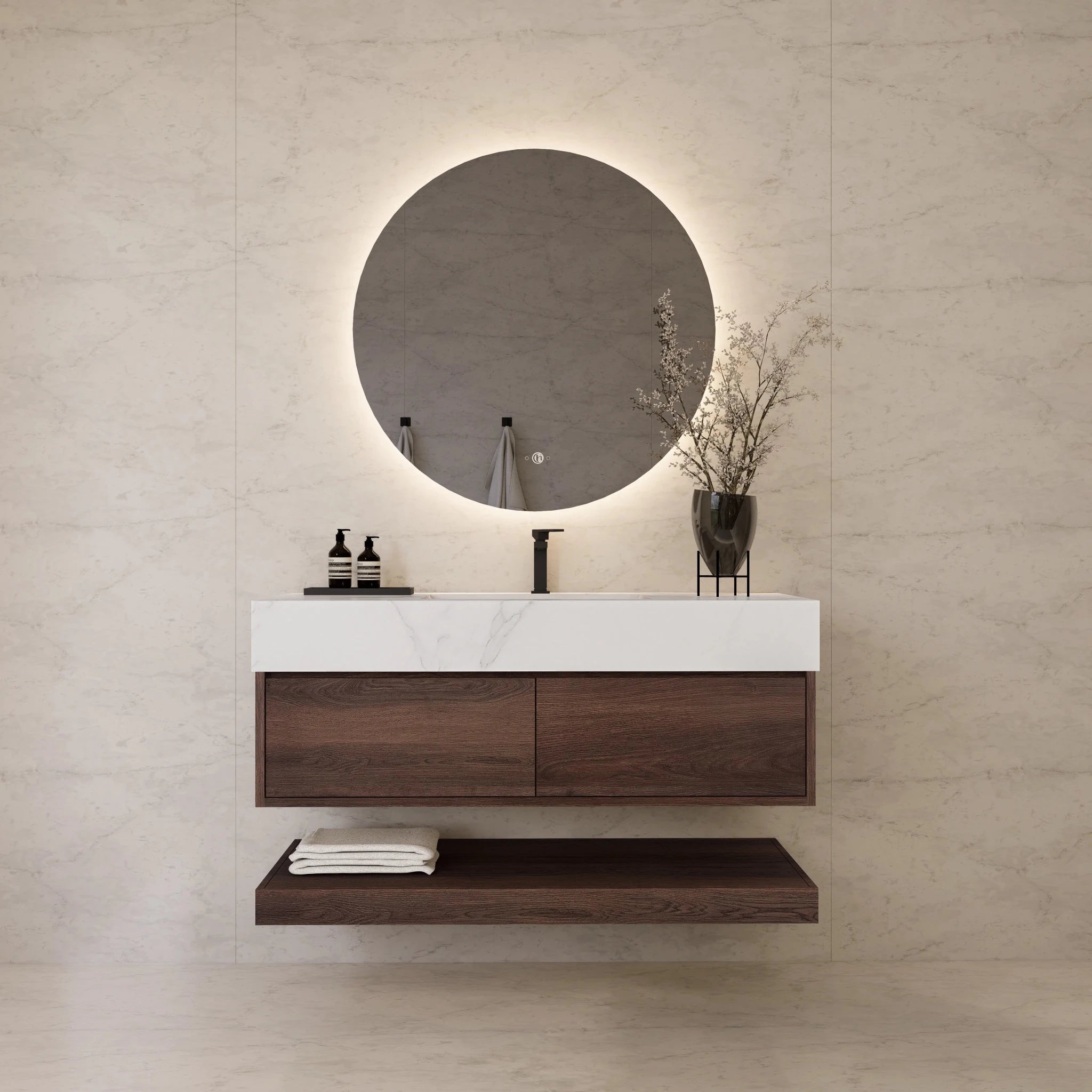 48"/ 60" Walnut Open Shelf Floating Bathroom Vanity - Vanity48"