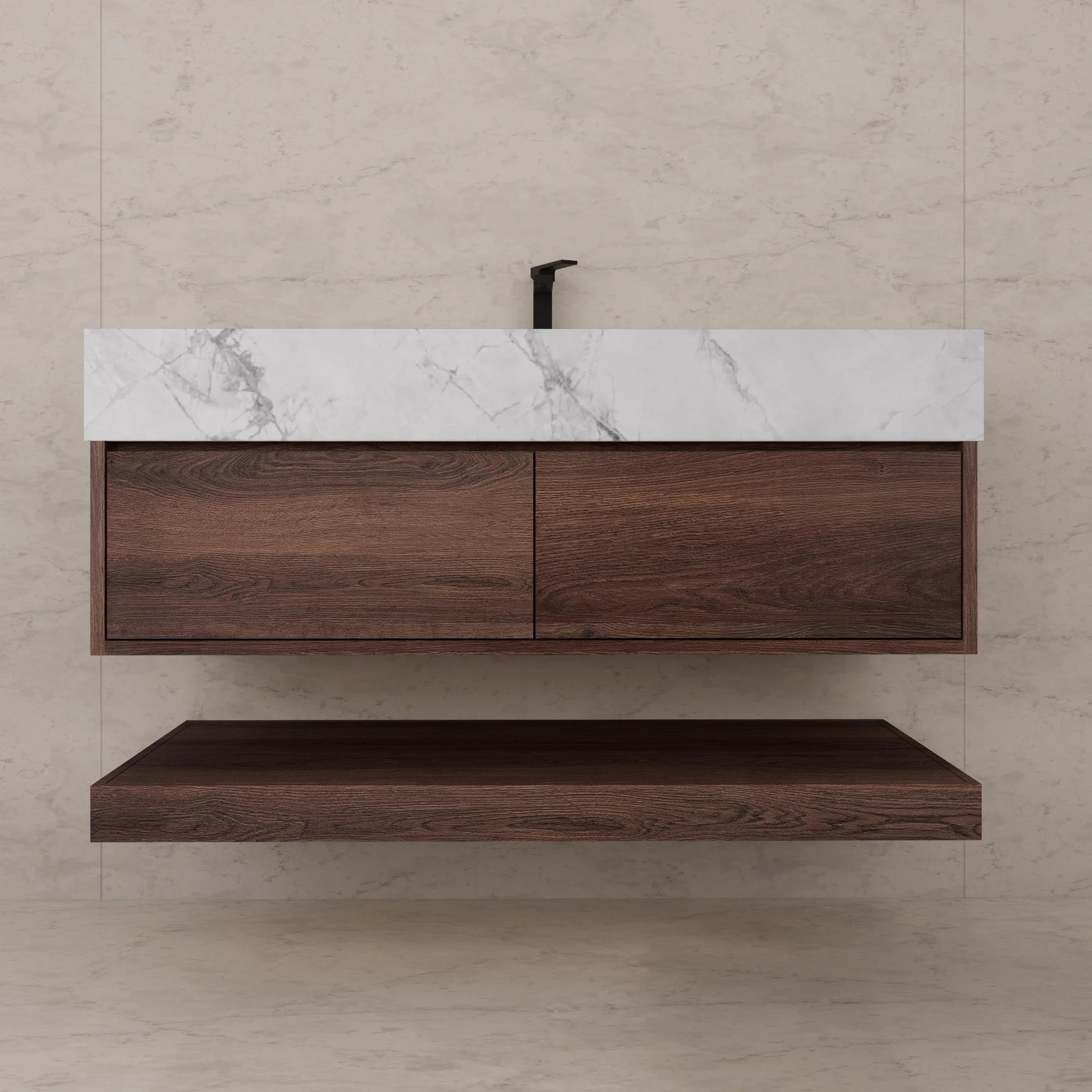48"/ 60" Walnut Open Shelf Floating Bathroom Vanity - Vanity48"
