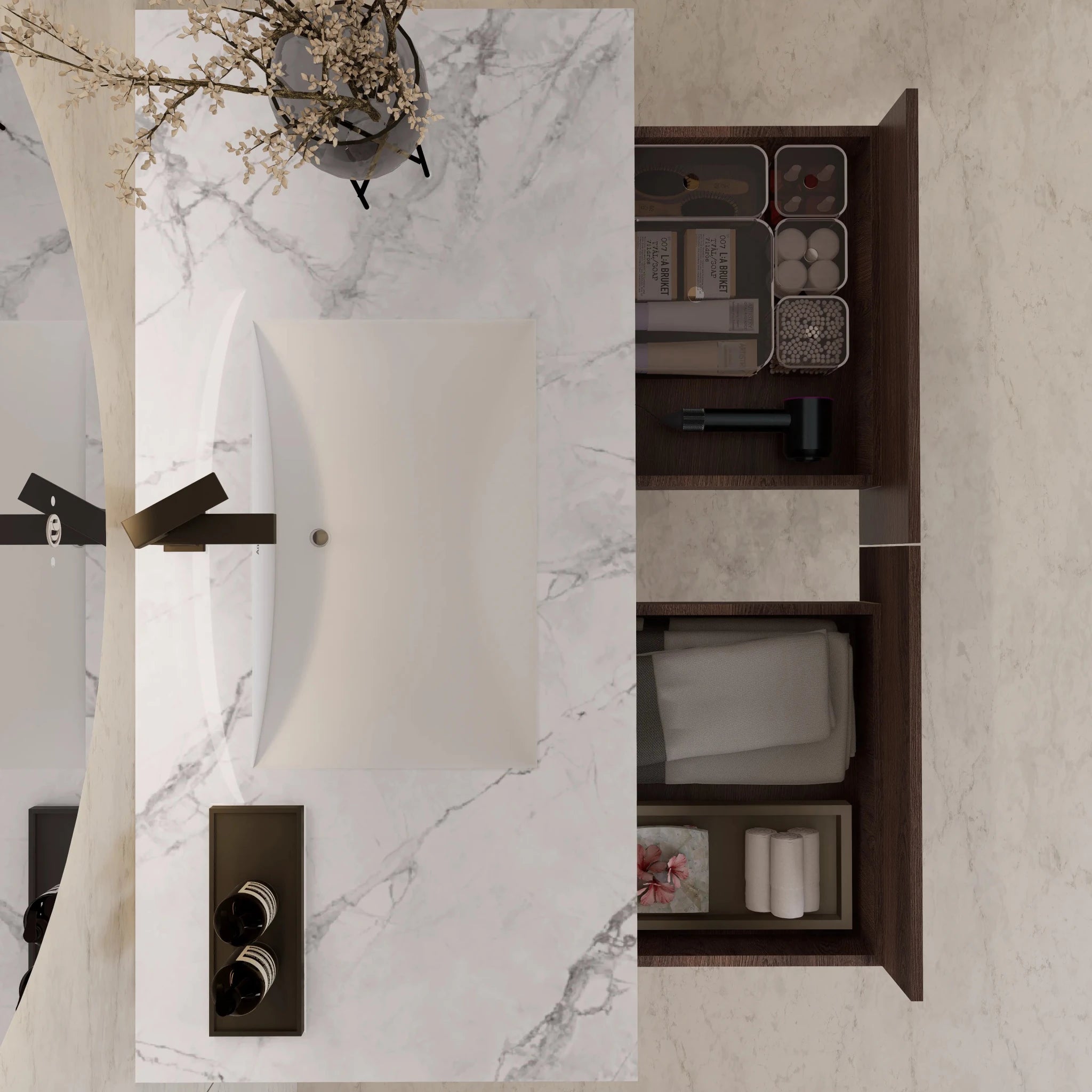 48"/ 60" Walnut Open Shelf Floating Bathroom Vanity - Vanity48"