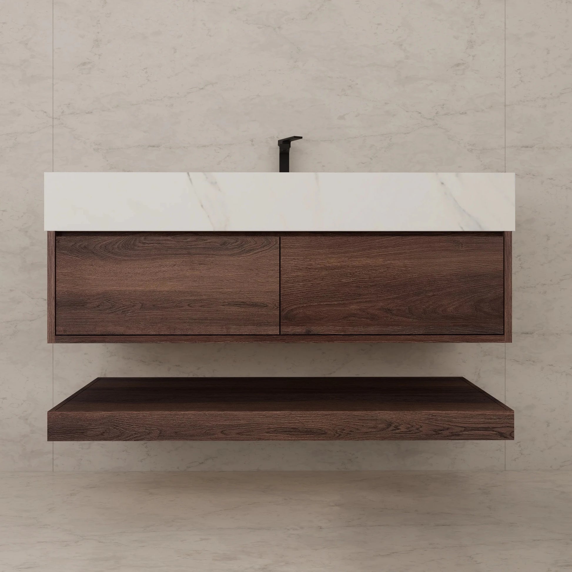 48"/ 60" Walnut Open Shelf Floating Bathroom Vanity - Vanity48"