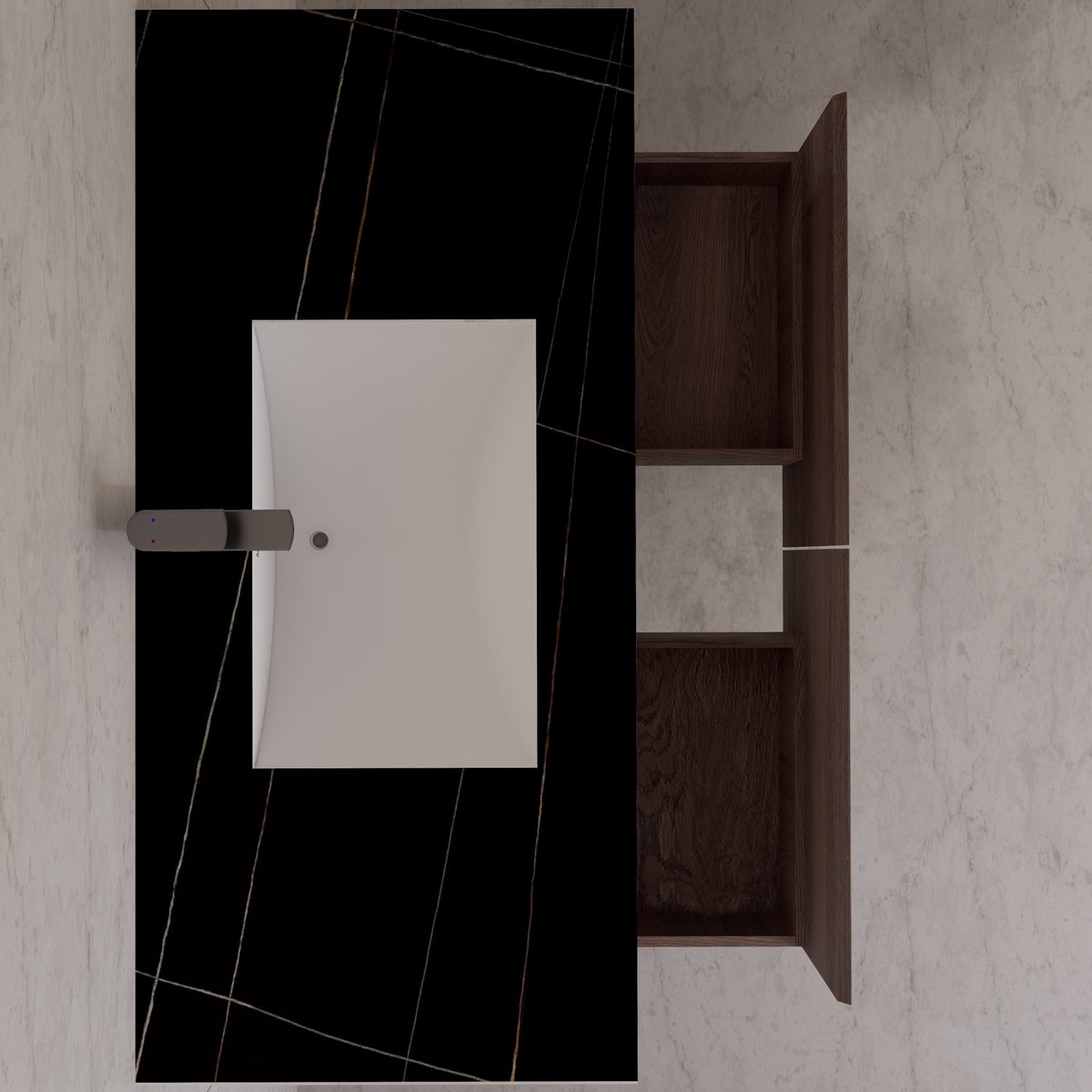 48", 60" Walnut Sintered Stone Top with Double Drawer Floating Bathroom Vanity -Vanity48"