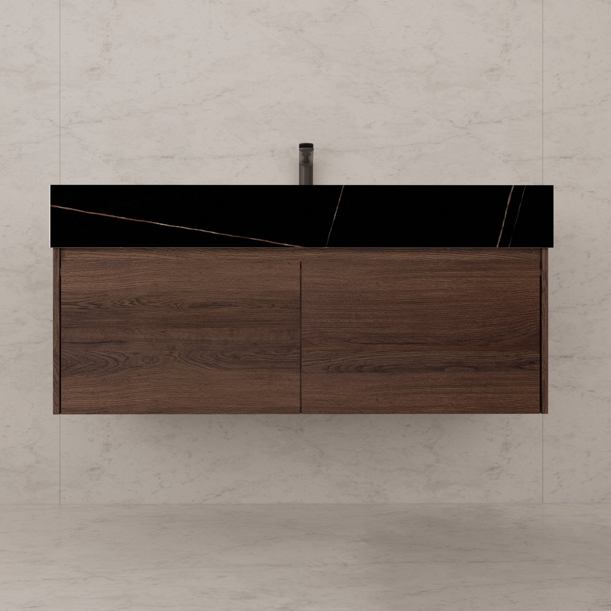 48", 60" Walnut Sintered Stone Top with Double Drawer Floating Bathroom Vanity -Vanity48"