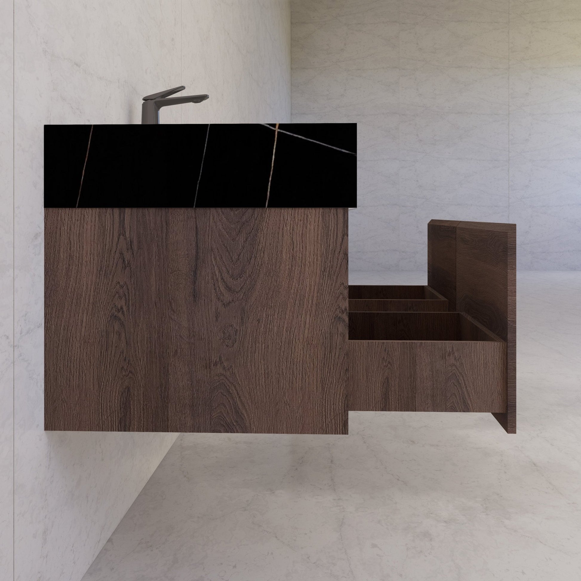 48", 60" Walnut Sintered Stone Top with Double Drawer Floating Bathroom Vanity -Vanity48"