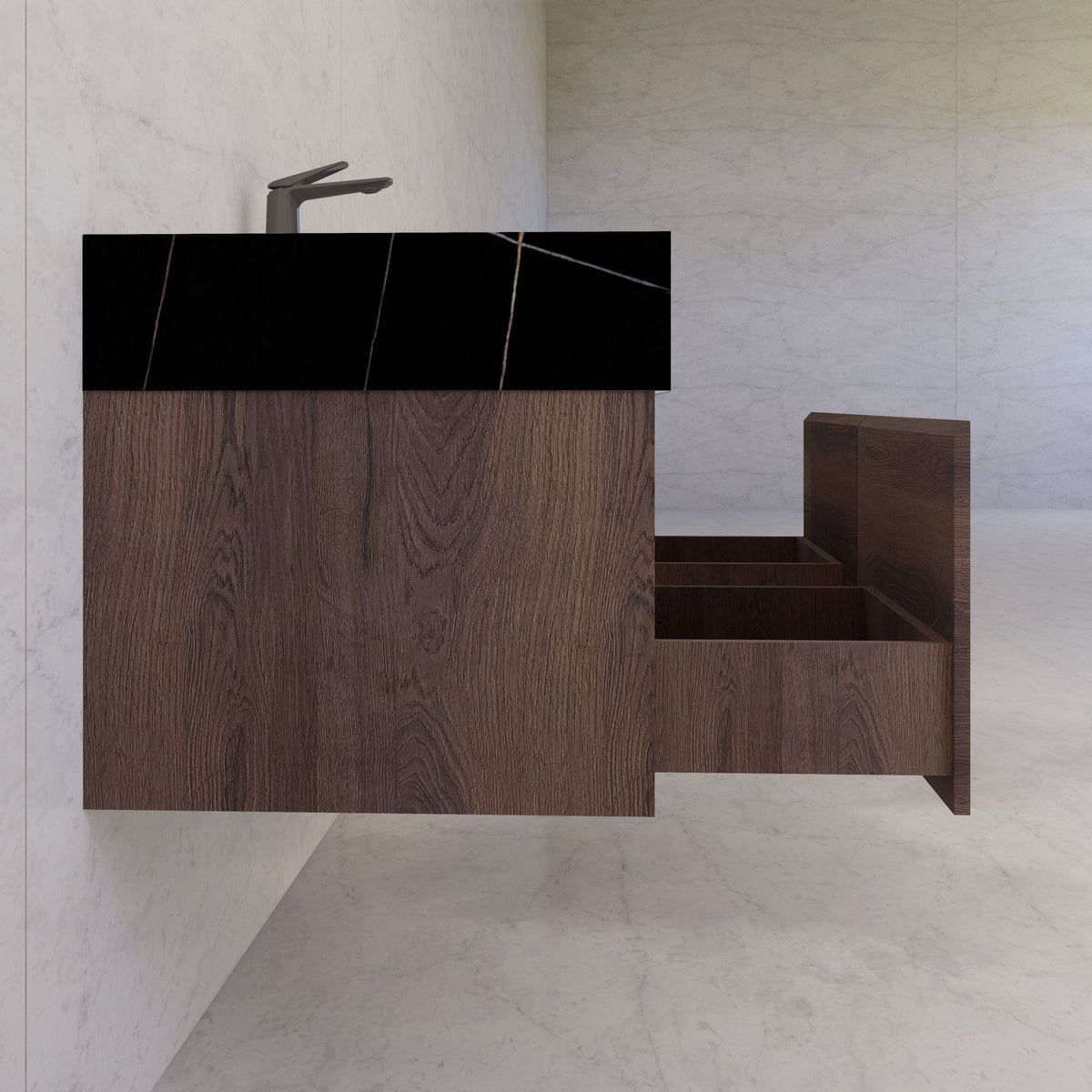 48", 60" Walnut Sintered Stone Top with Double Drawer Floating Bathroom Vanity -Vanity48"