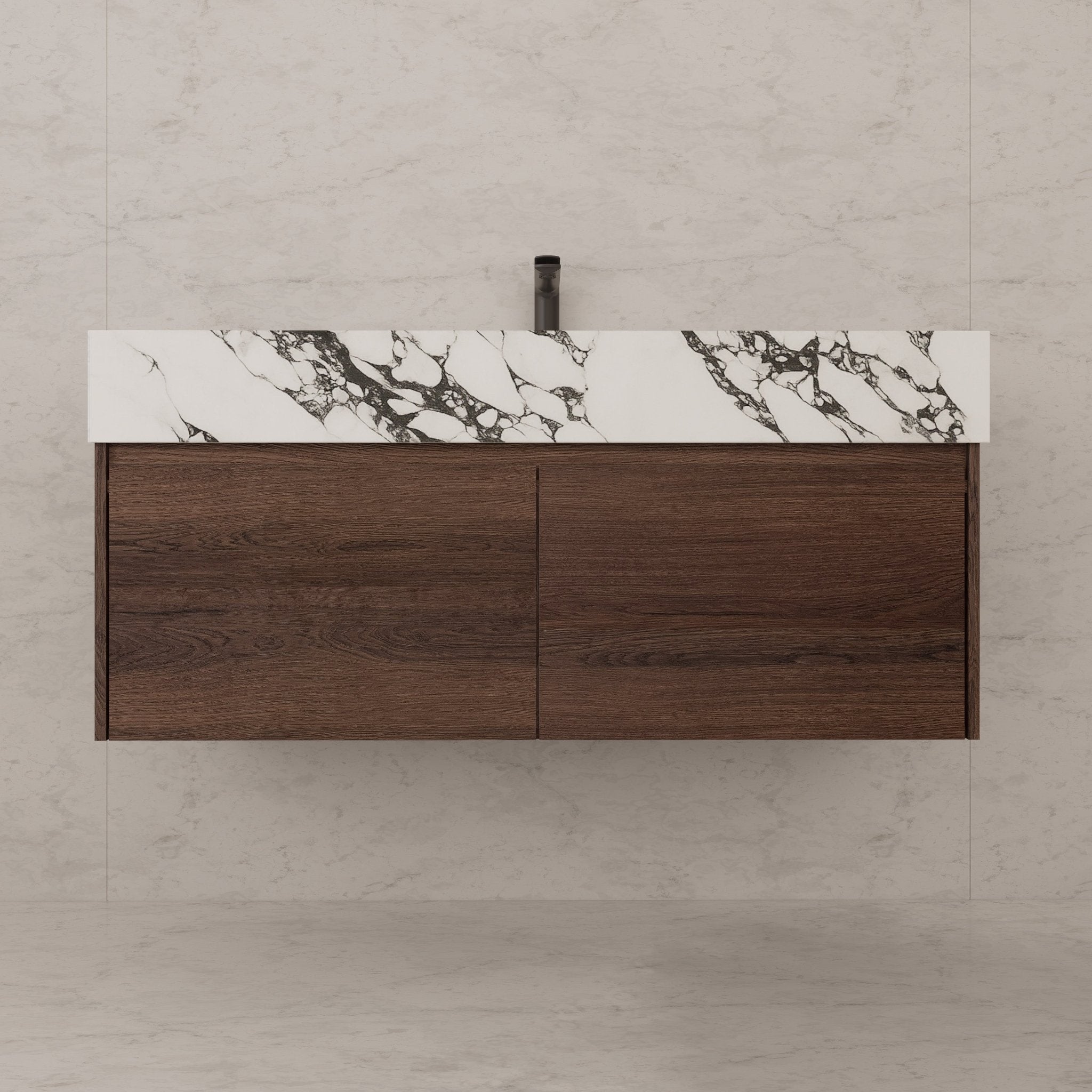 48", 60" Walnut Sintered Stone Top with Double Drawer Floating Bathroom Vanity -Vanity48"