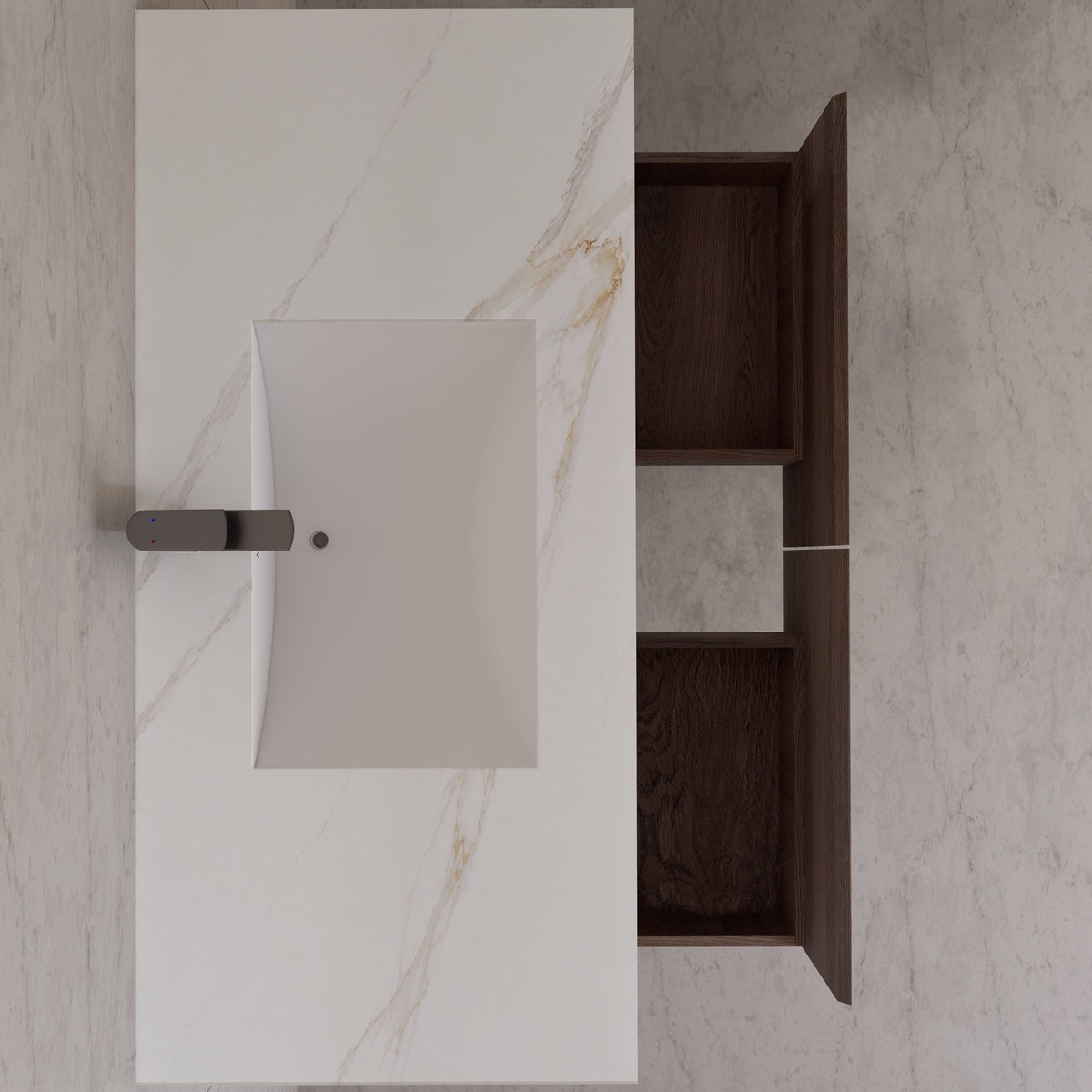 48", 60" Walnut Sintered Stone Top with Double Drawer Floating Bathroom Vanity -Vanity48"